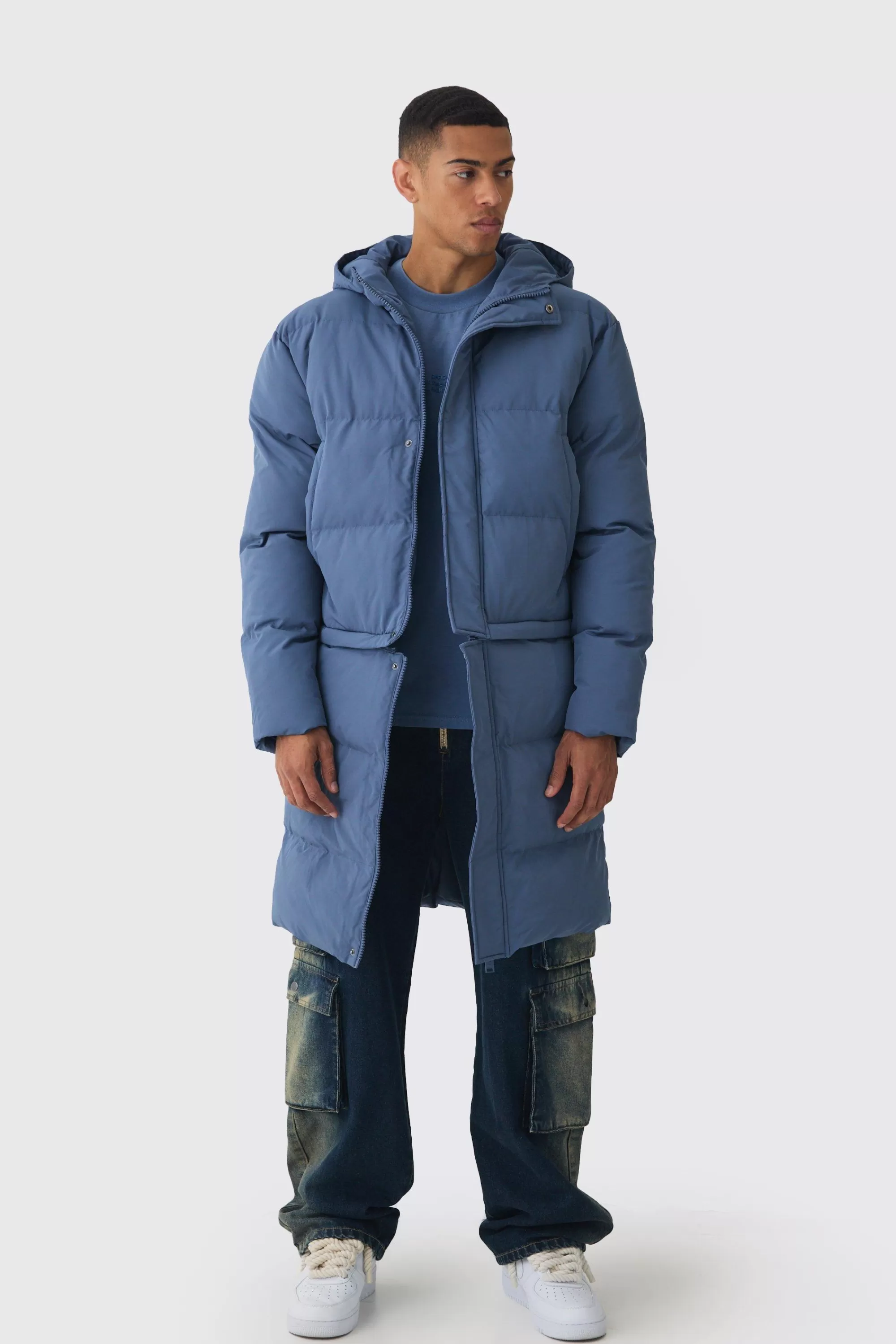 boohooMAN 2 In 1 Zip Off Longline Puffer Coat In | UK