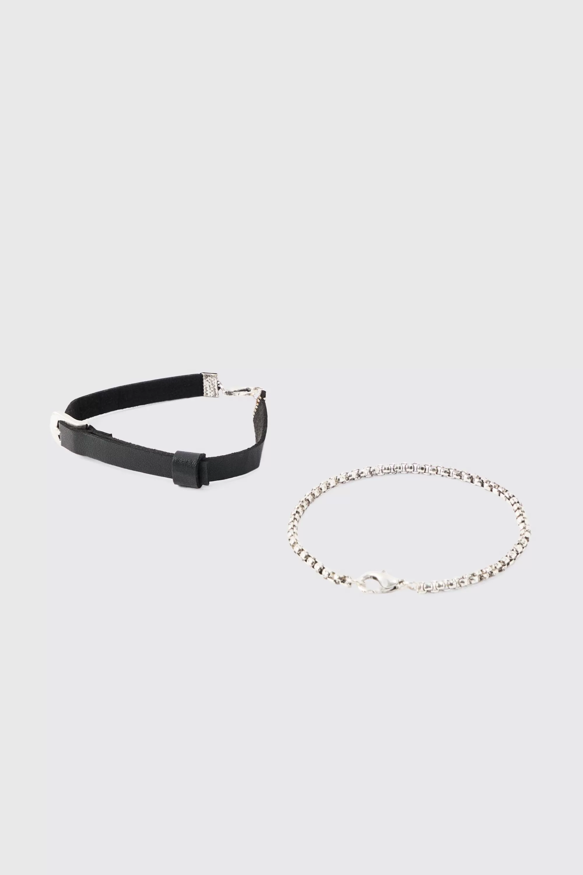 boohooMAN 2 Pack Belt Detailing Bracelets | UK