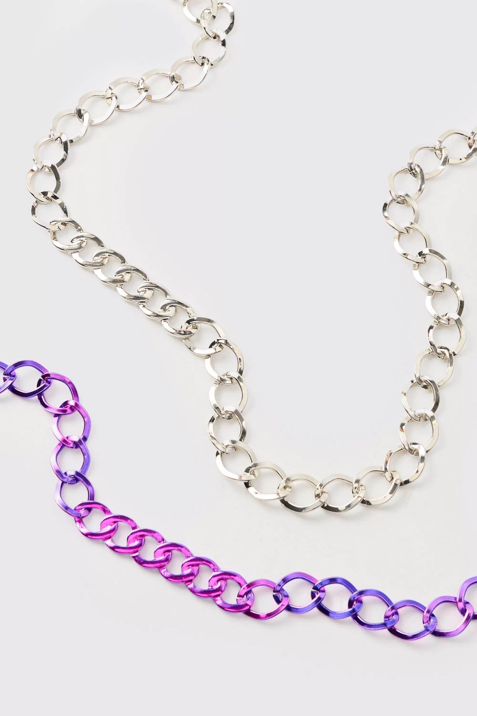 boohooMAN 2 Pack Chrome Chain Necklace In | UK