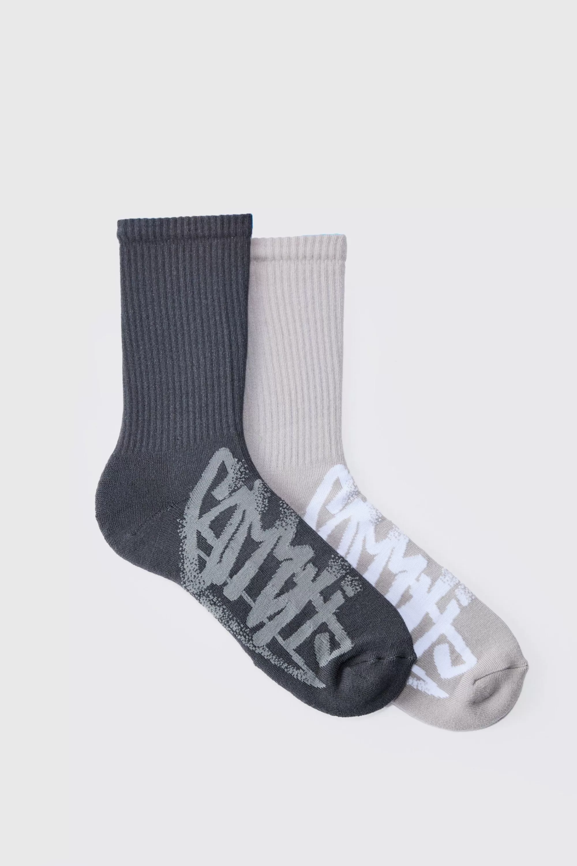 boohooMAN 2 Pack Graffiti Ribbed Socks | UK