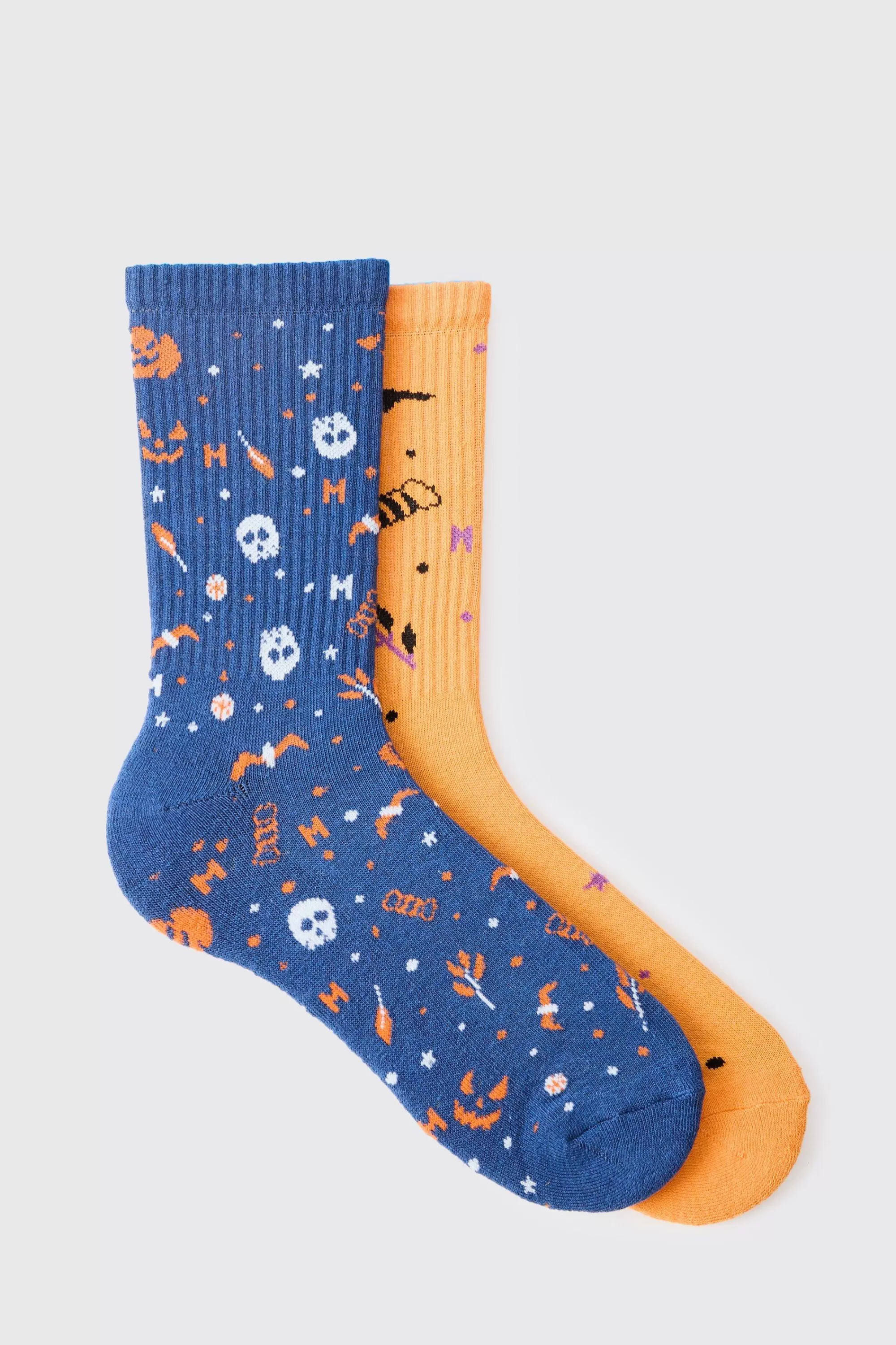 boohooMAN 2 Pack Halloween Ribbed Socks | UK