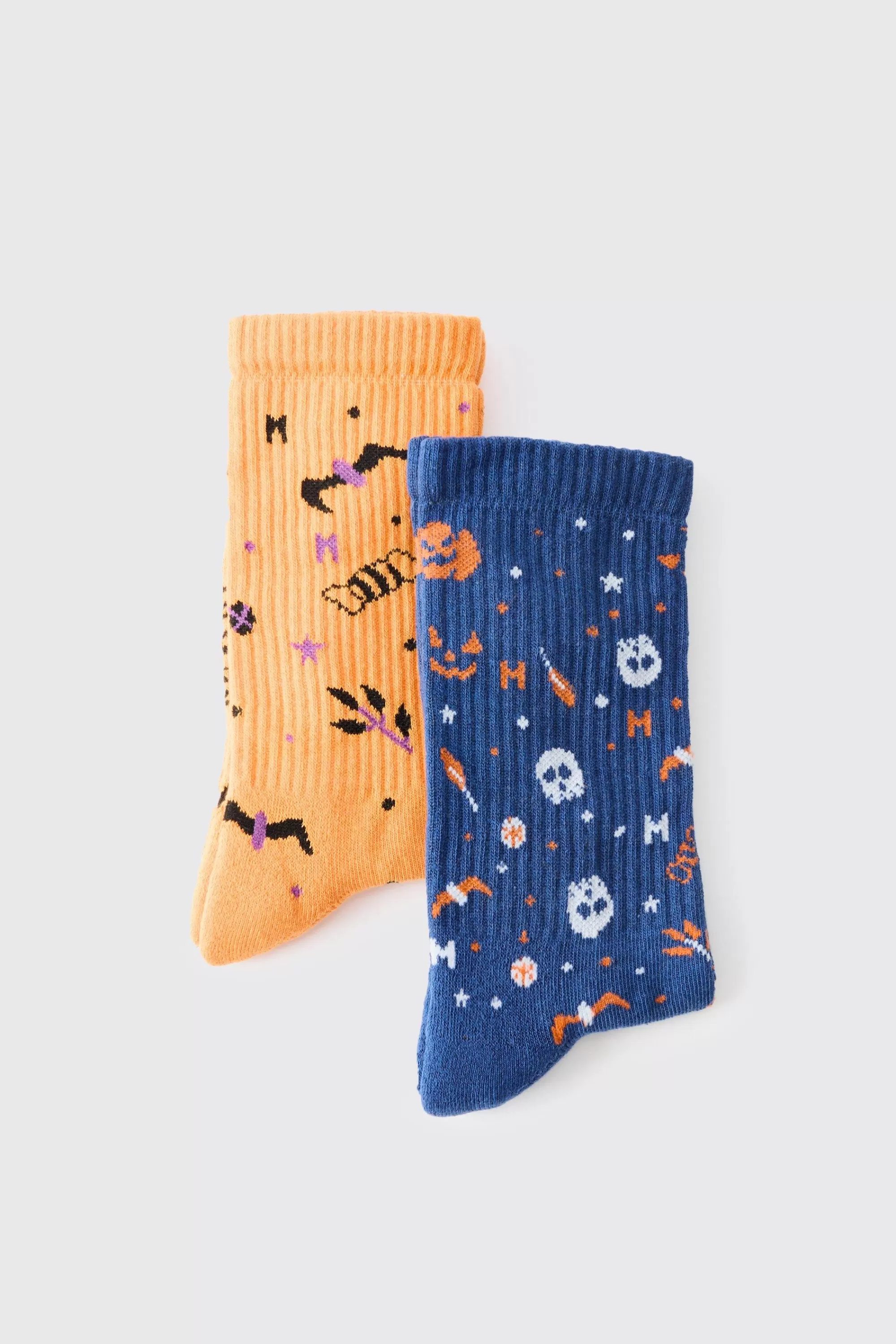 boohooMAN 2 Pack Halloween Ribbed Socks | UK