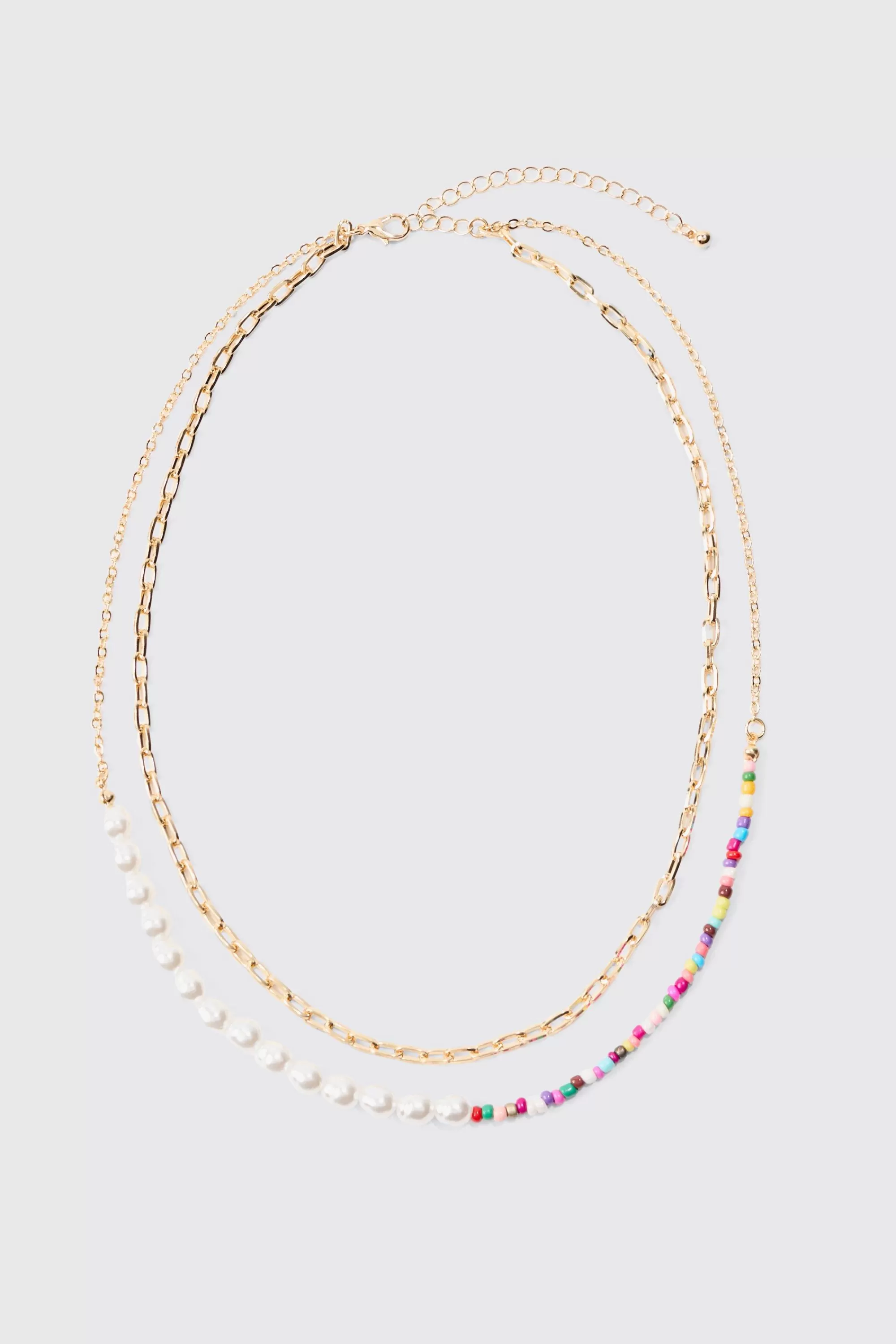 boohooMAN 2 Pack Multi Beaded Pearl Necklaces In | UK