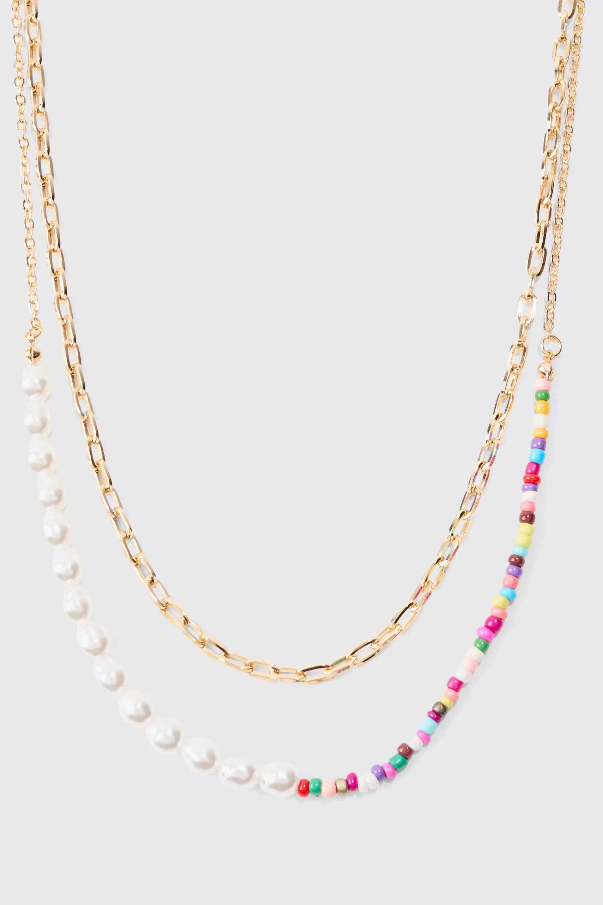 boohooMAN 2 Pack Multi Beaded Pearl Necklaces In | UK