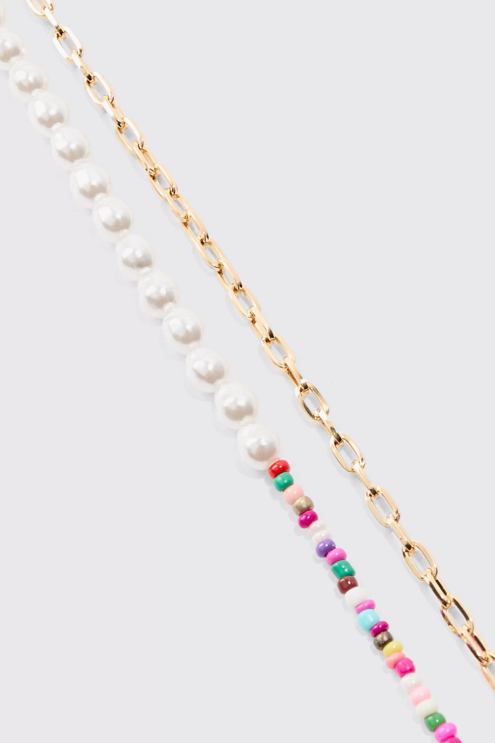 boohooMAN 2 Pack Multi Beaded Pearl Necklaces In | UK