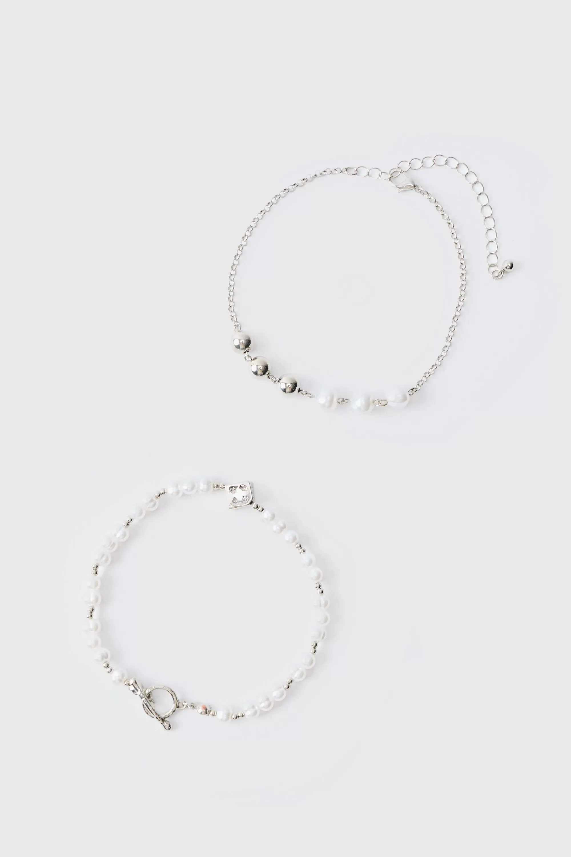 boohooMAN 2 Pack Pearl And Dice Pendant Bracelets | UK