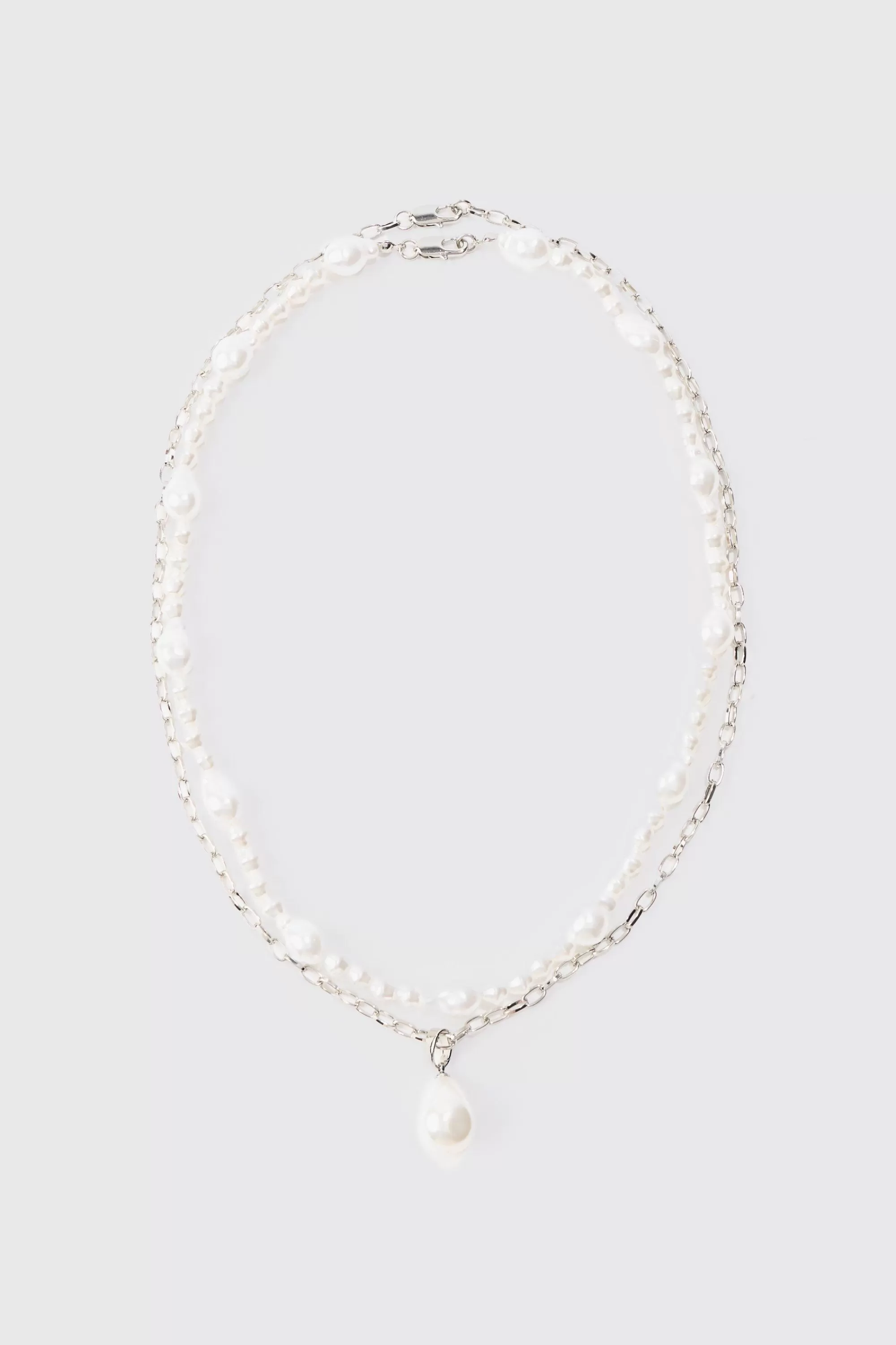 boohooMAN 2 Pack Pearl Pendant Necklace In | UK