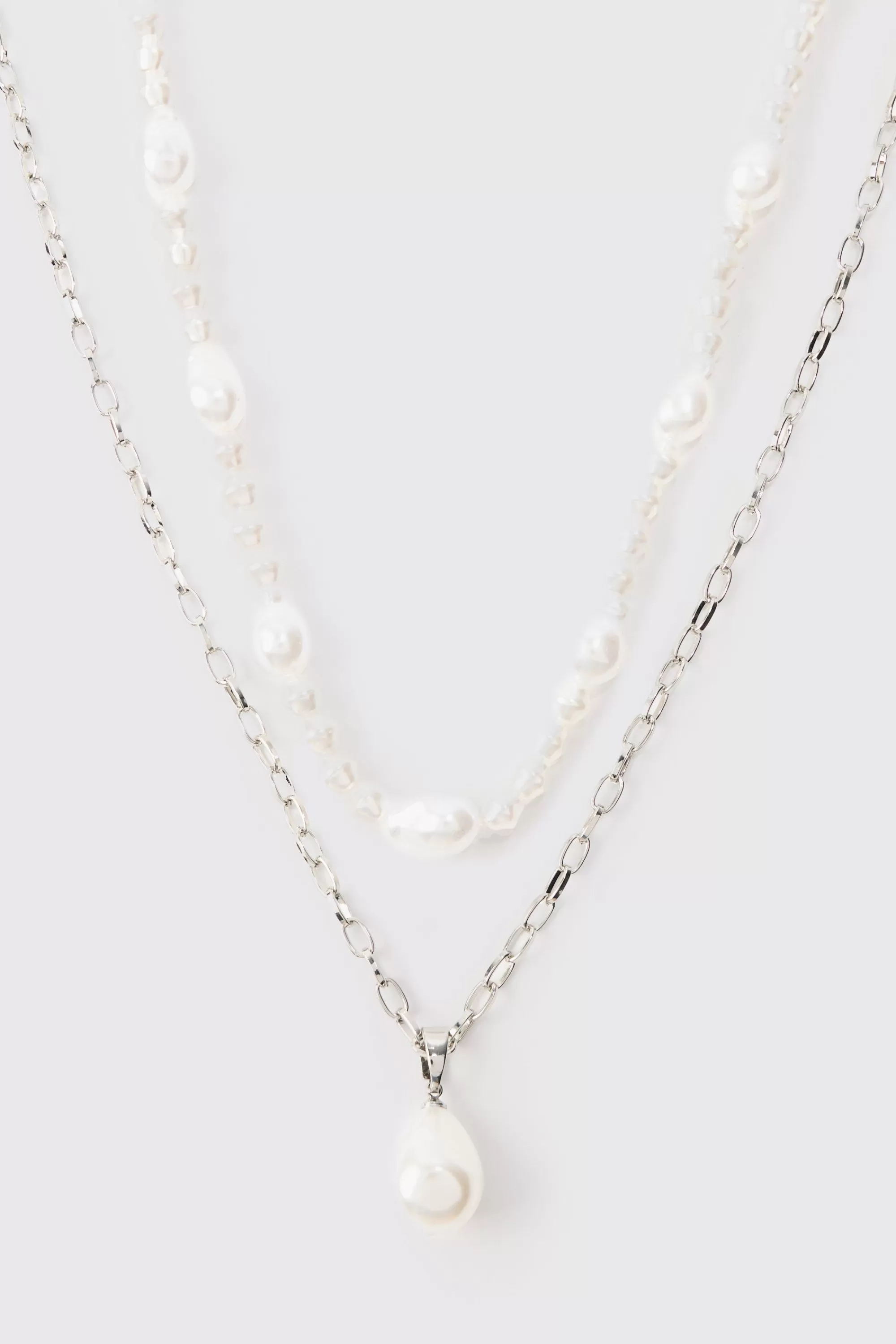 boohooMAN 2 Pack Pearl Pendant Necklace In | UK