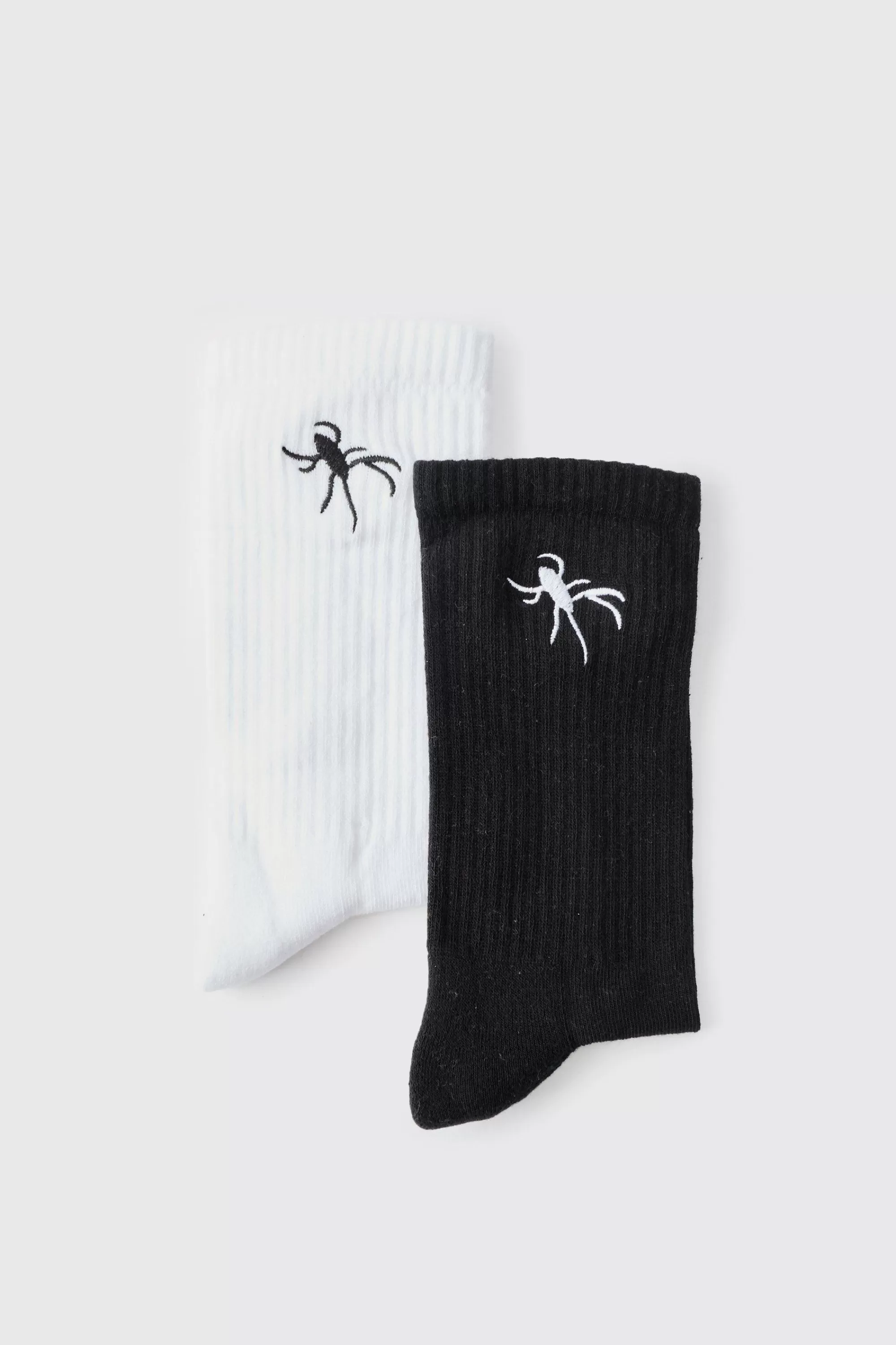 boohooMAN 2 Pack Spider Embroidered Socks | UK