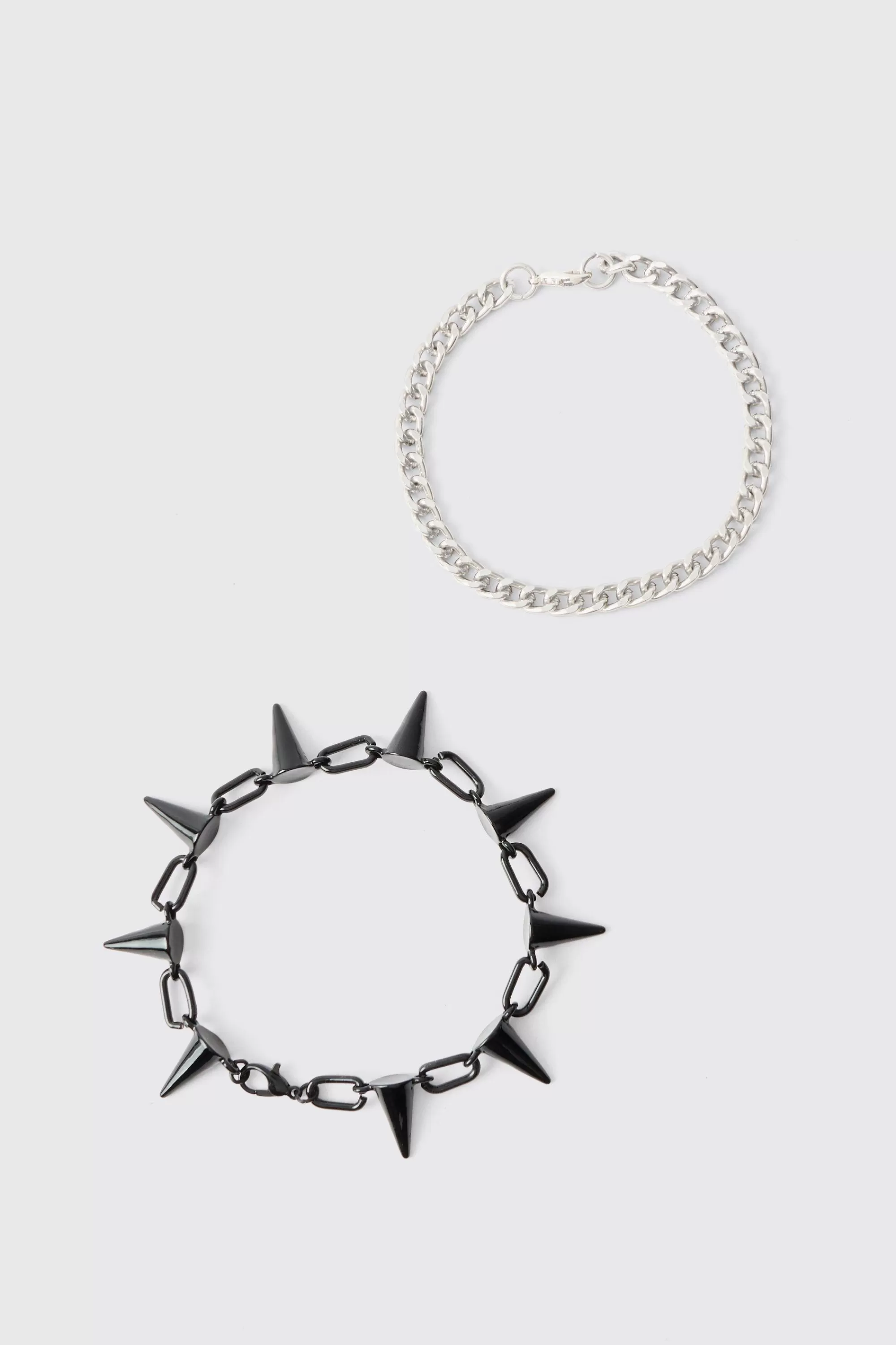 boohooMAN 2 Pack Spike Chain Bracelets | UK