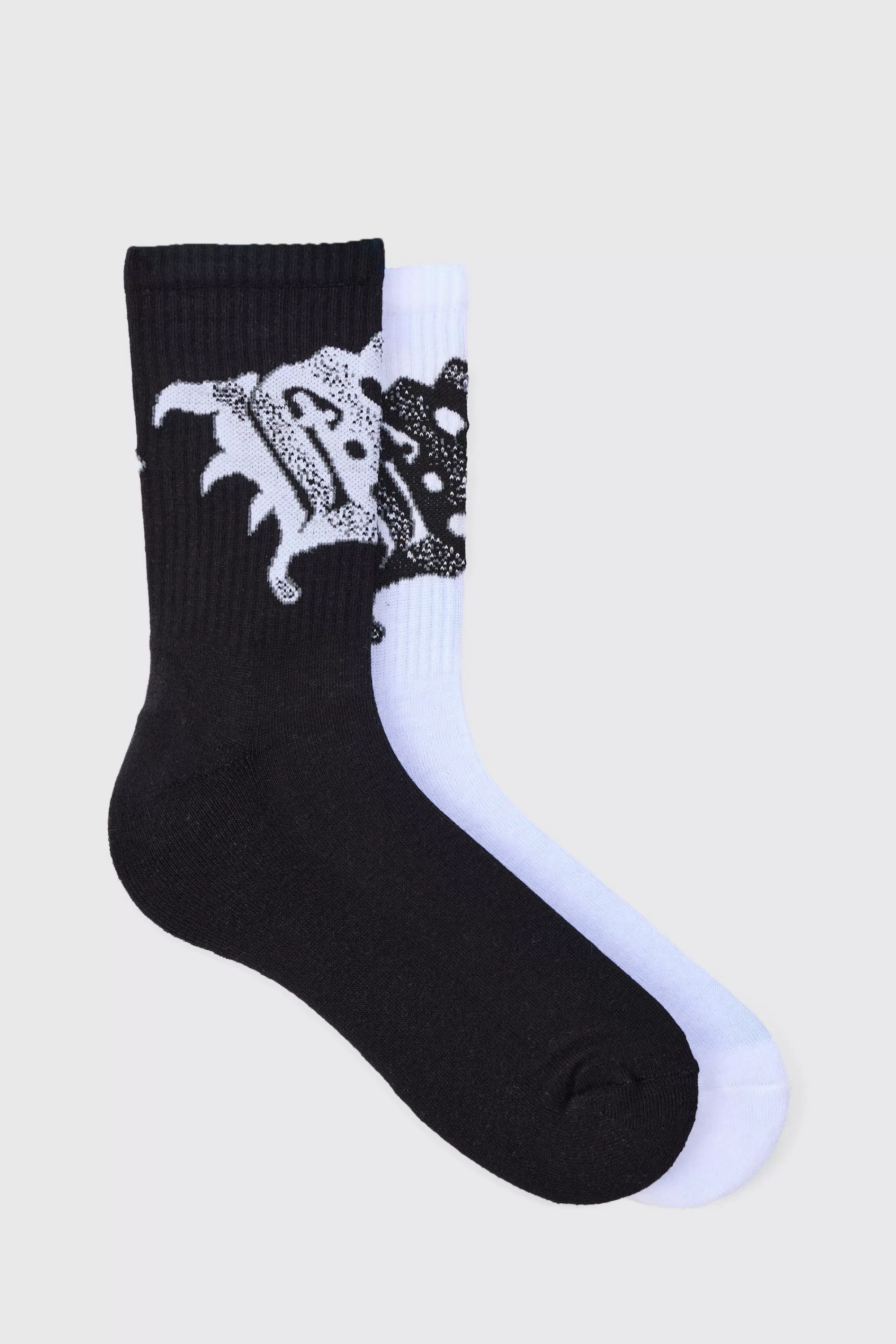 boohooMAN 2 Pack Spray Graphic Ribbed Socks | UK