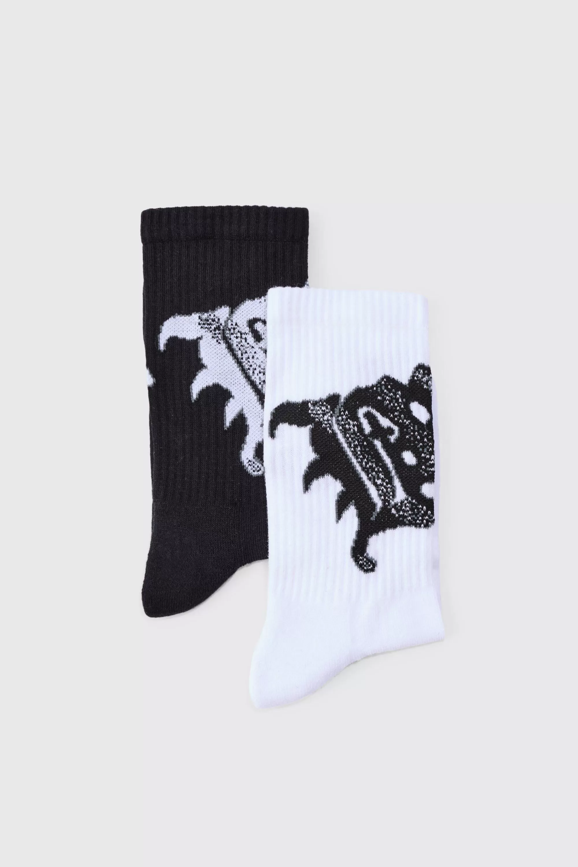 boohooMAN 2 Pack Spray Graphic Ribbed Socks | UK