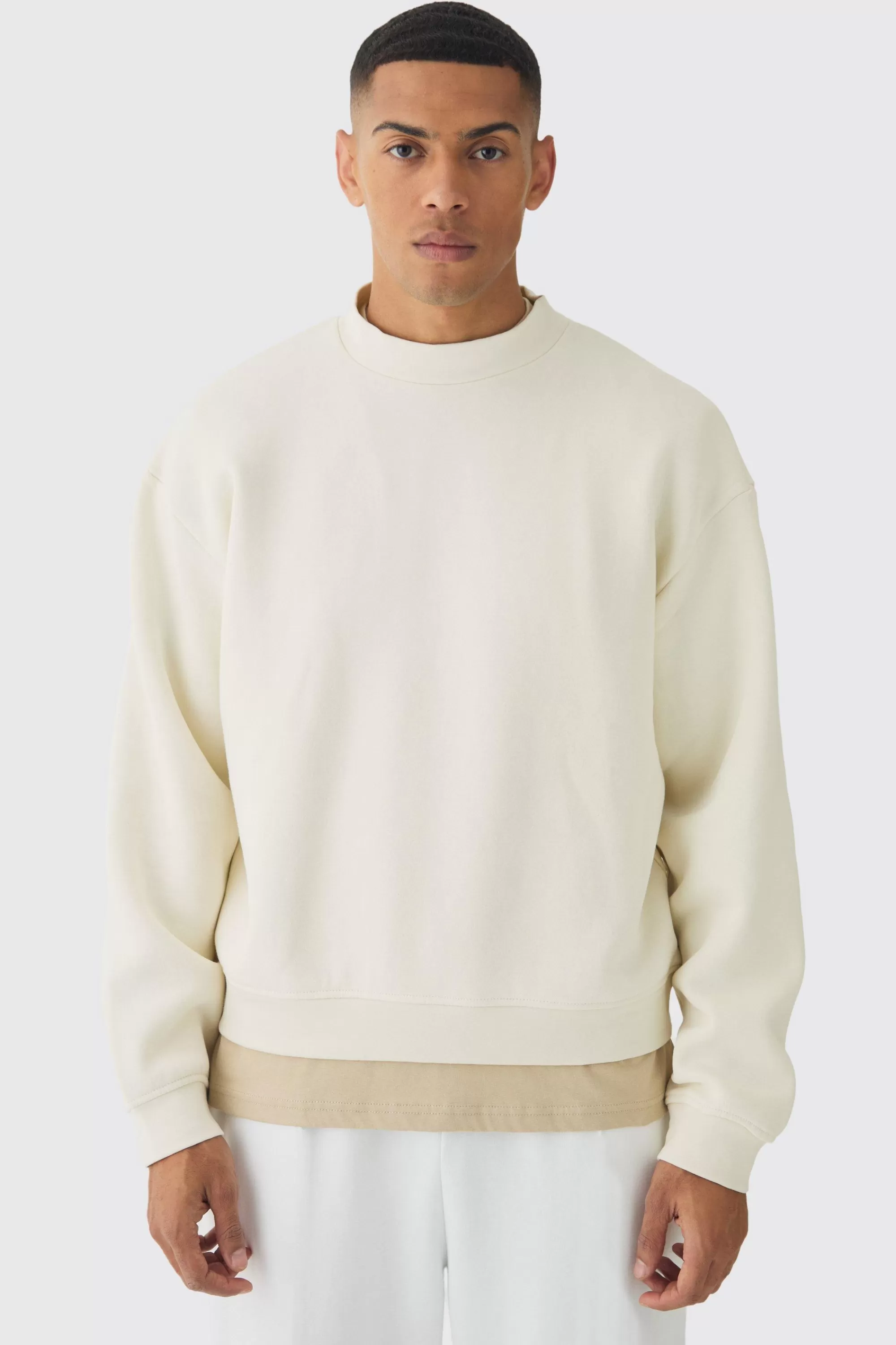 boohooMAN 330GSM Oversized Basic Boxy Extended Neck Sweatshirt | UK