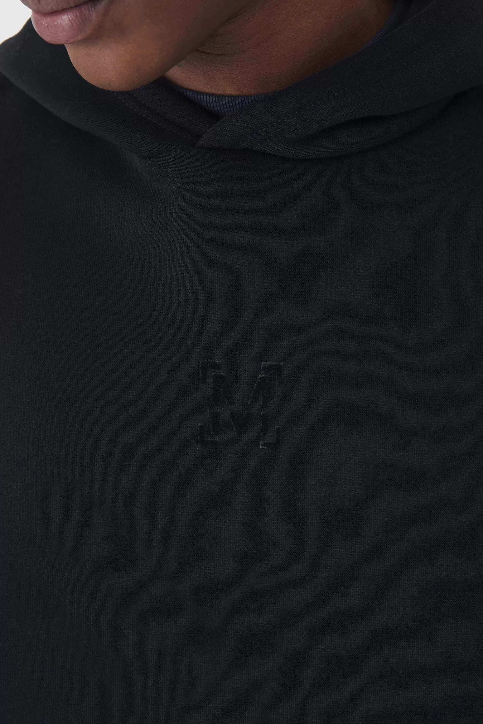 boohooMAN 330GSM Oversized Boxy M Flocked Hoodie | UK