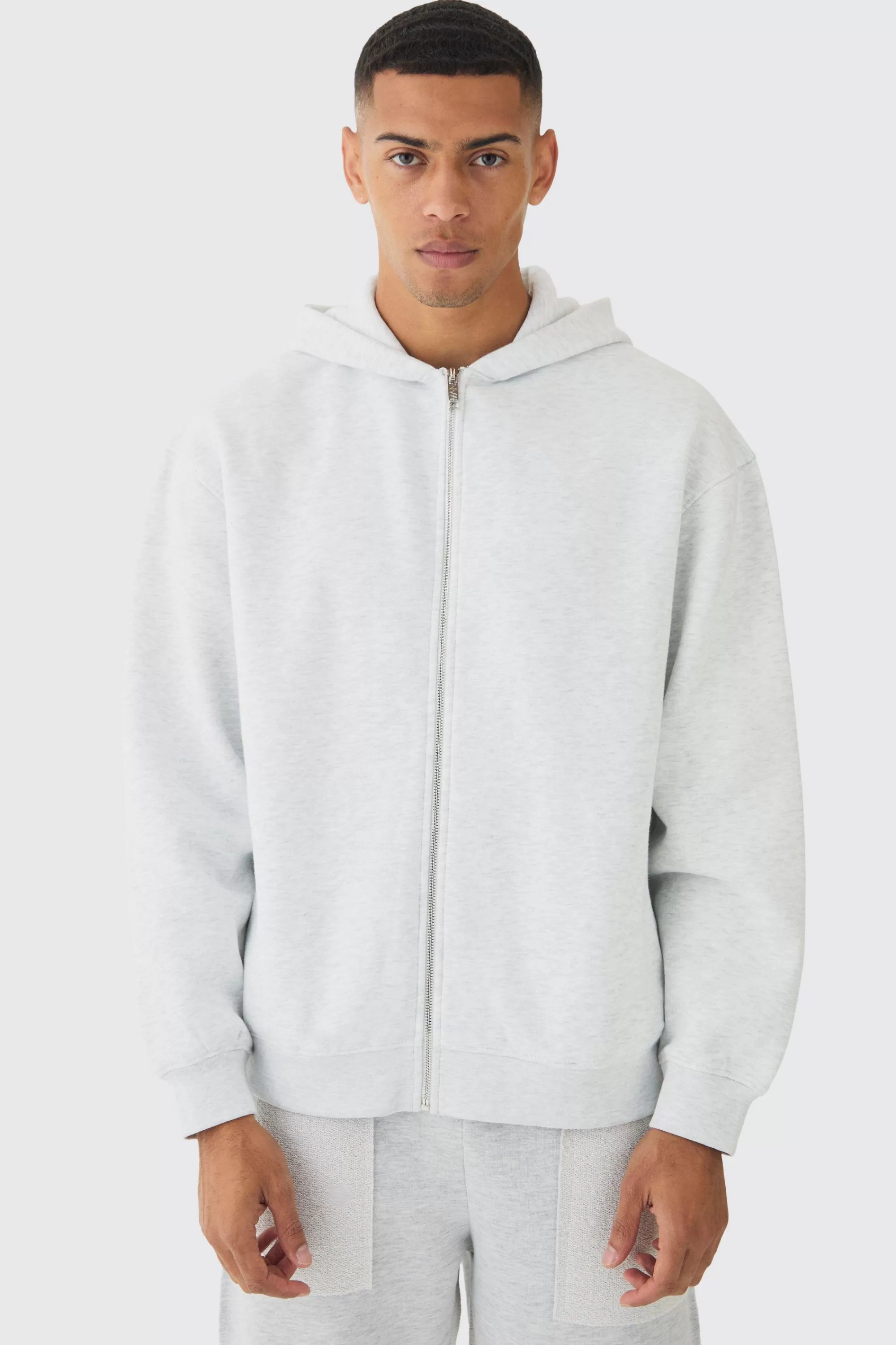 boohooMAN 330GSM Oversized Zip Through Hoodie | UK