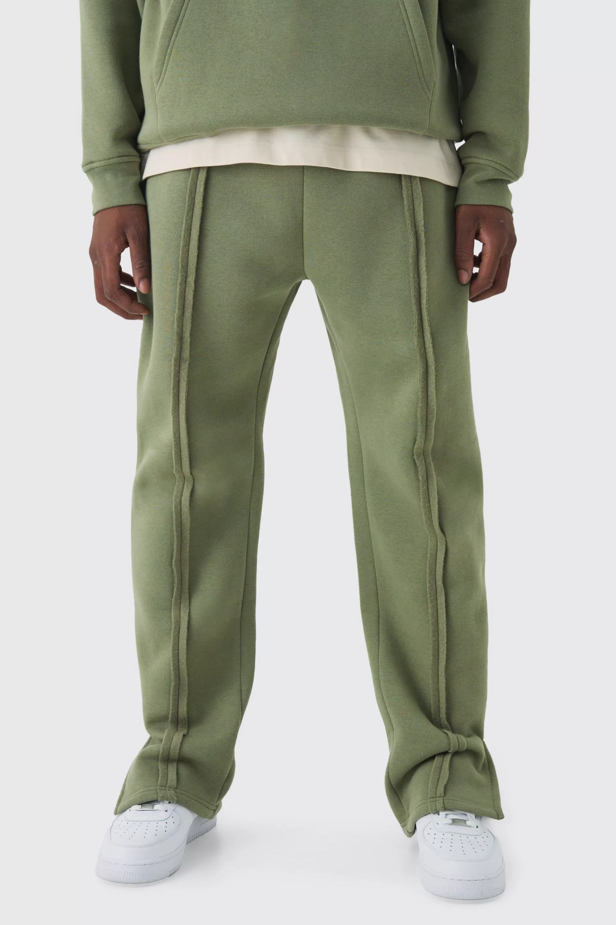 boohooMAN 330GSM Regular Fit Split Hem Raw Edge Jogger | UK