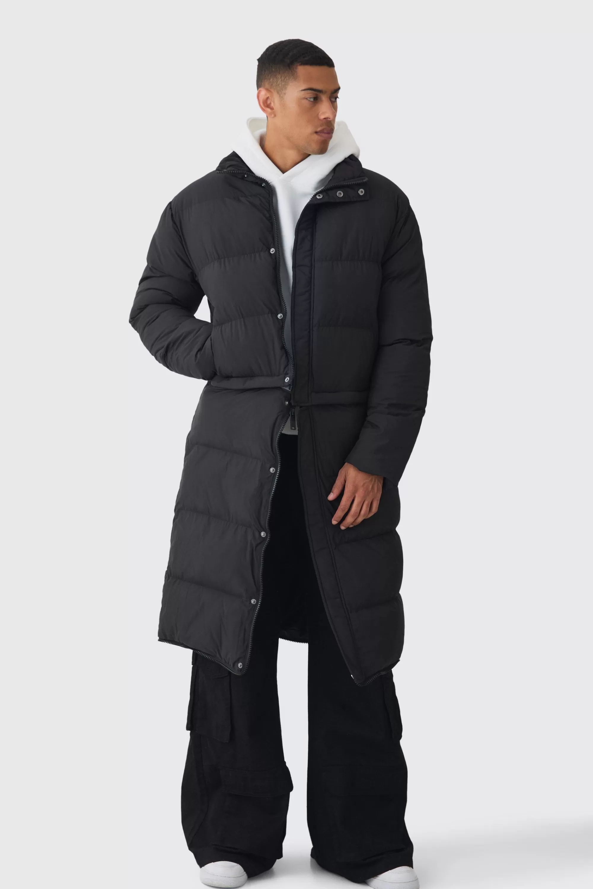 boohooMAN 3 In 1 Longline Puffer With Detachable Bag In | UK