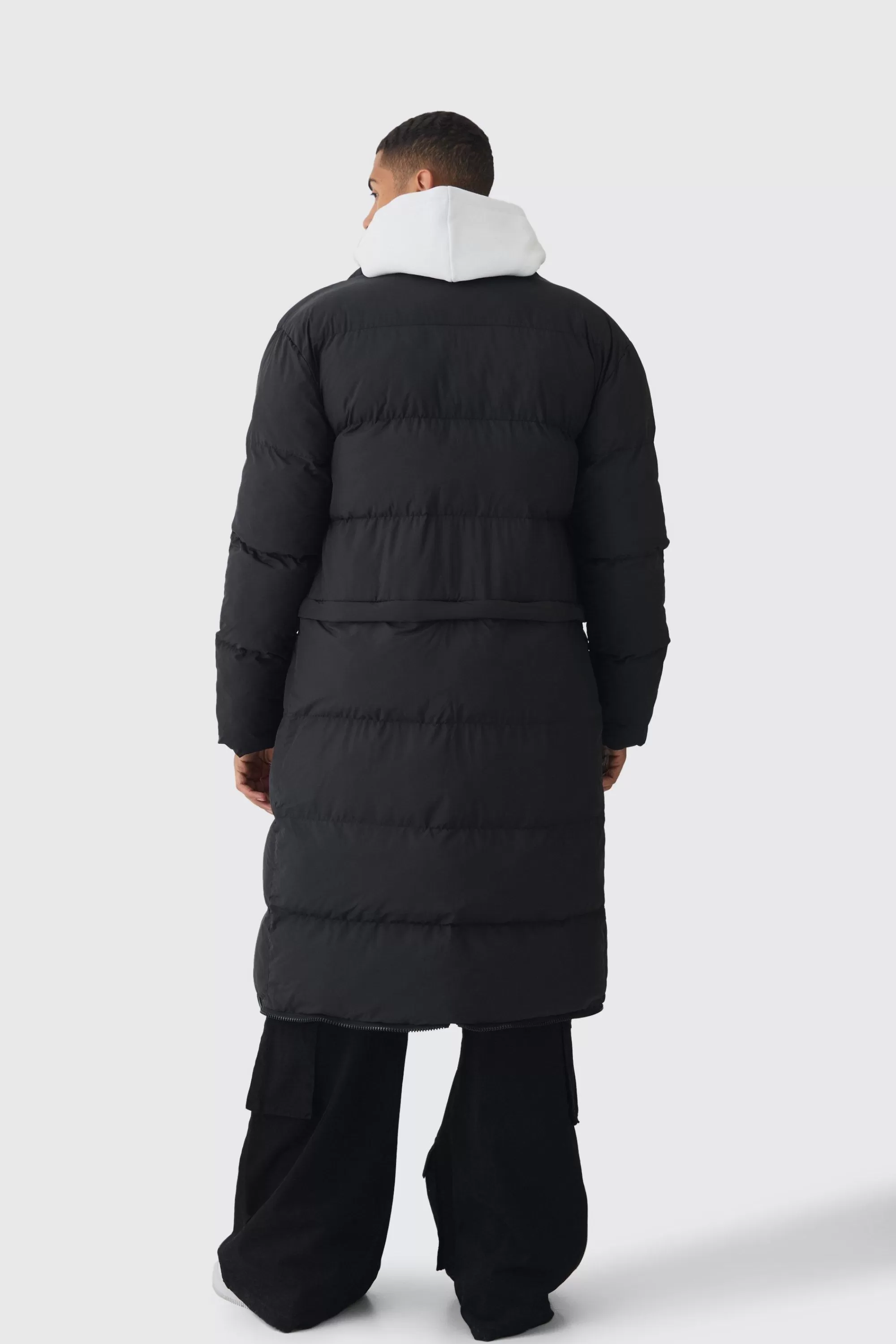 boohooMAN 3 In 1 Longline Puffer With Detachable Bag In | UK