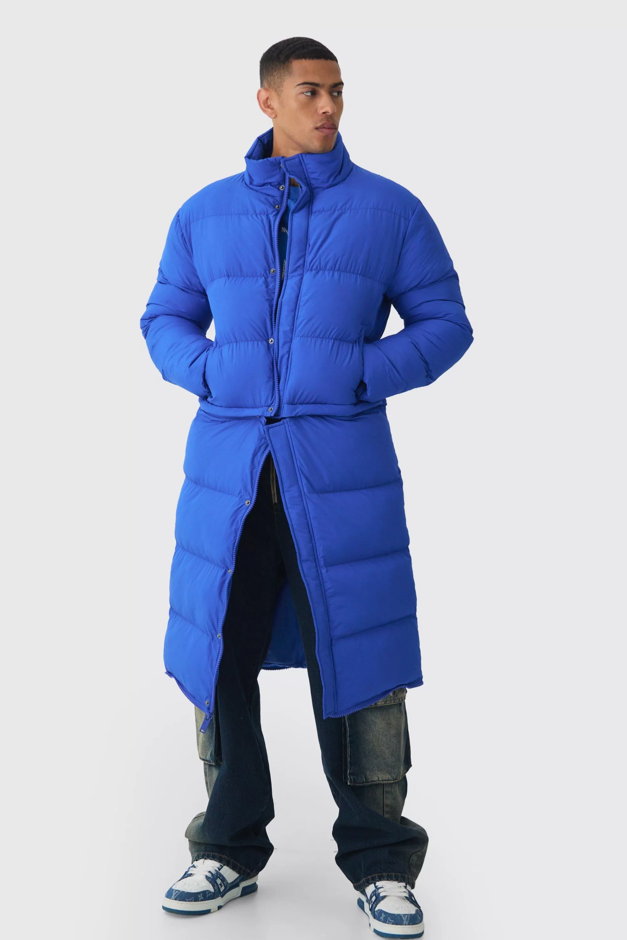boohooMAN 3 In 1 Longline Puffer With Detachable Bag In | UK