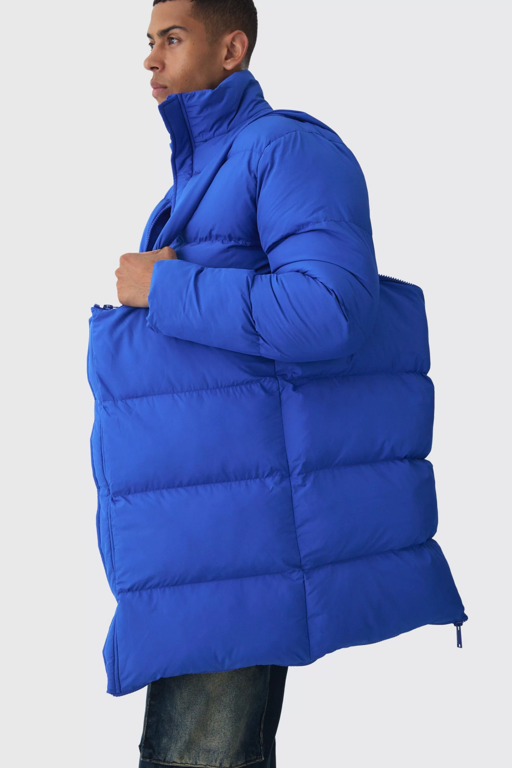 boohooMAN 3 In 1 Longline Puffer With Detachable Bag In | UK