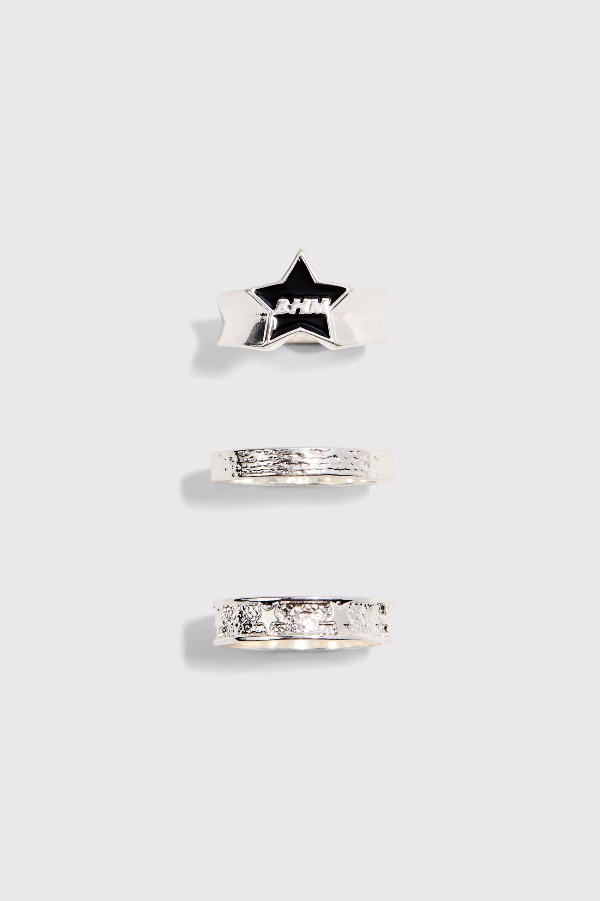 boohooMAN 3 Pack BHM Star Rings In | UK