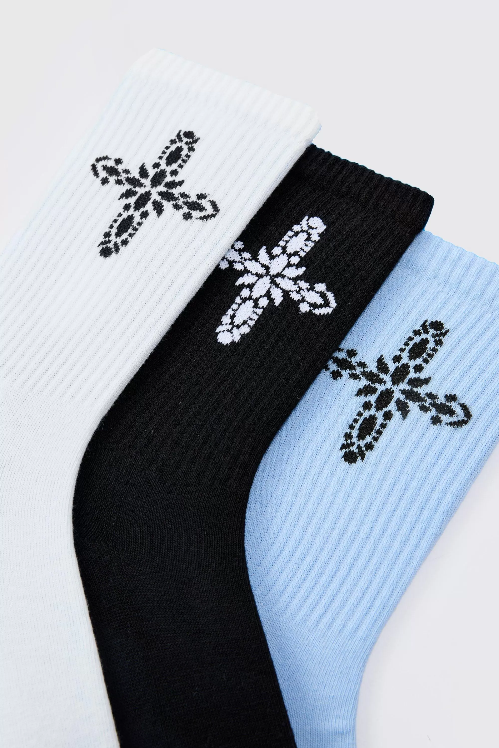 boohooMAN 3 Pack Cross Graphic Ribbed Socks | UK