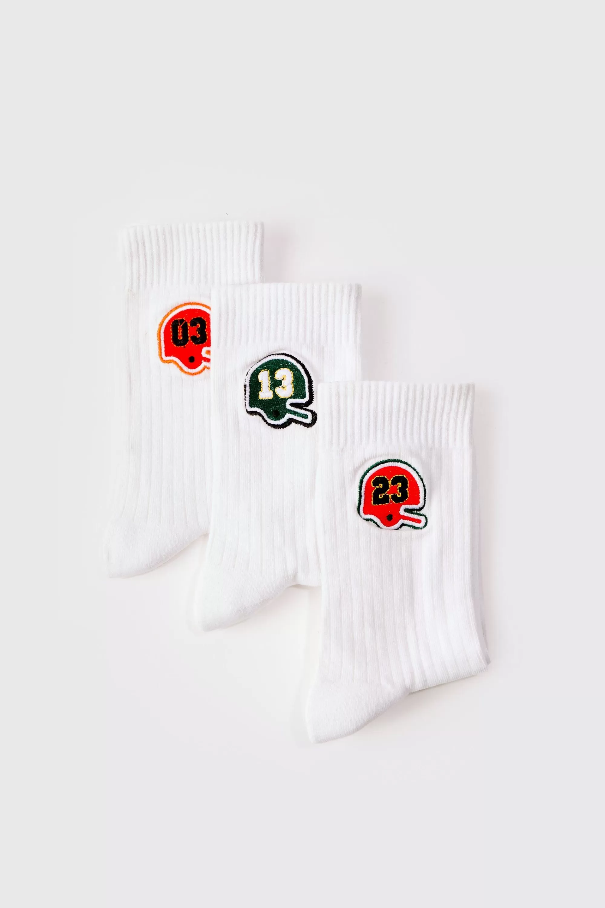 boohooMAN 3 Pack Embroidered Varsity Socks | UK
