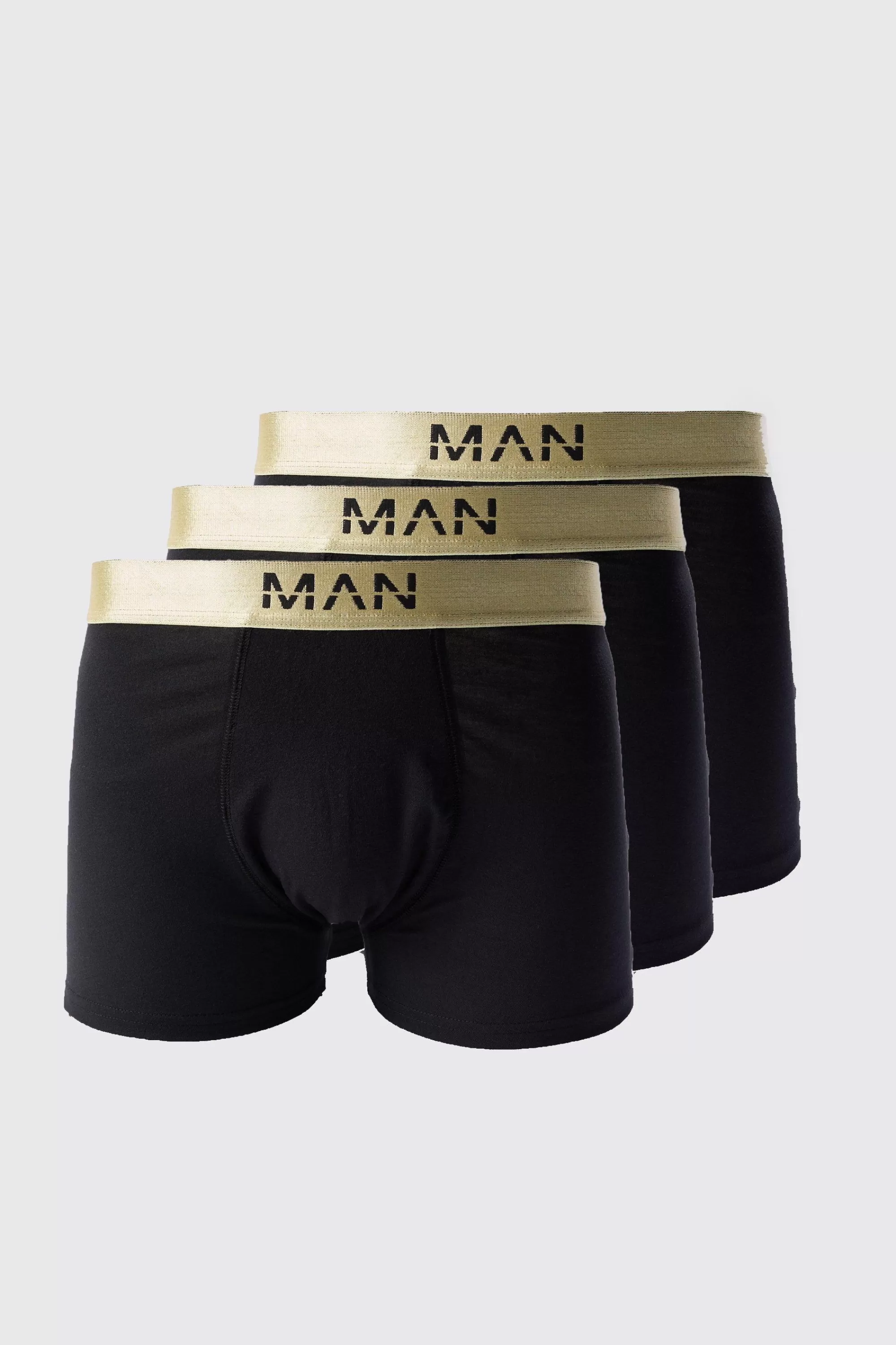 boohooMAN 3 Pack Man Dash Gold Waistband Boxers In | UK