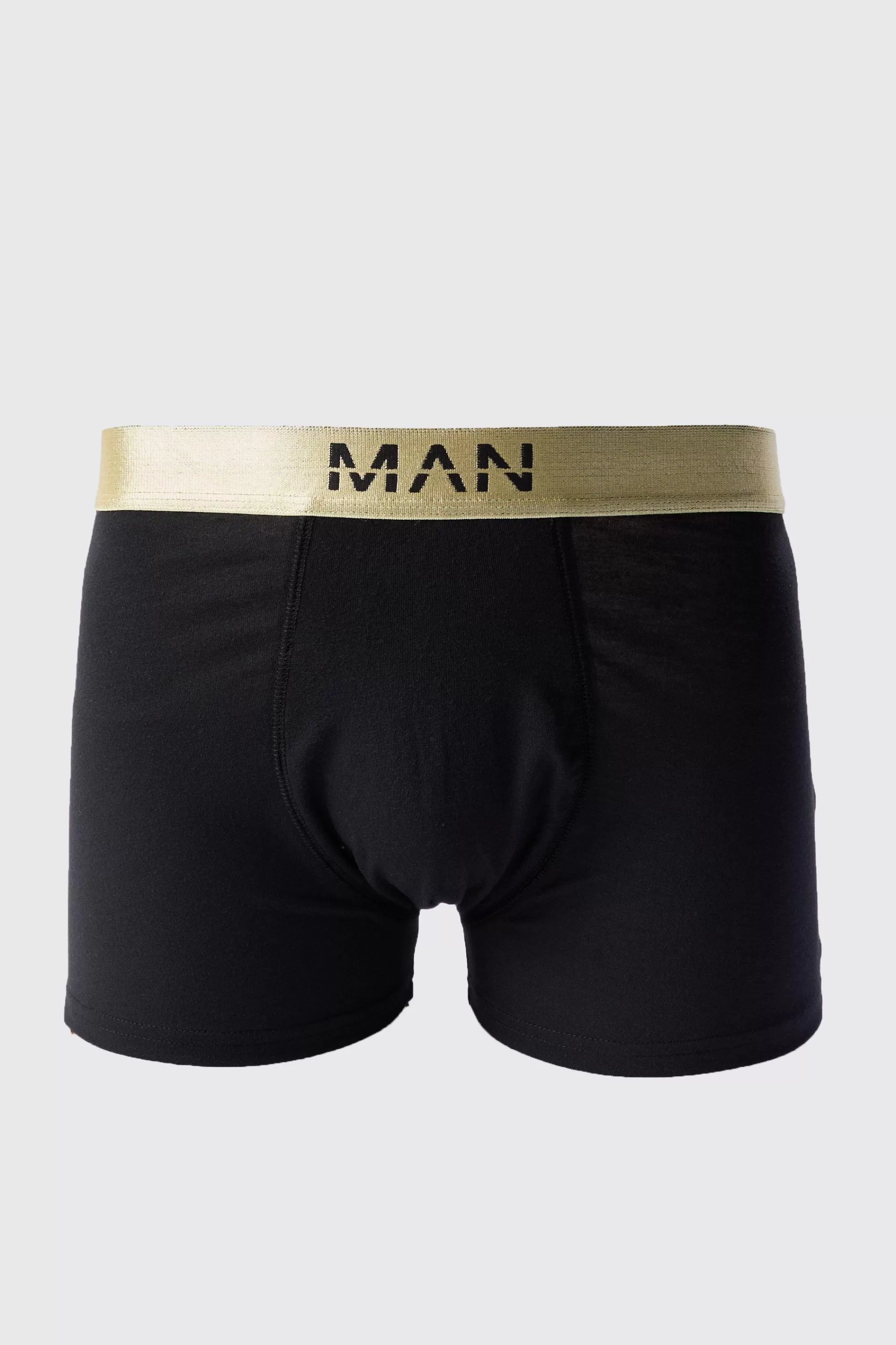 boohooMAN 3 Pack Man Dash Gold Waistband Boxers In | UK