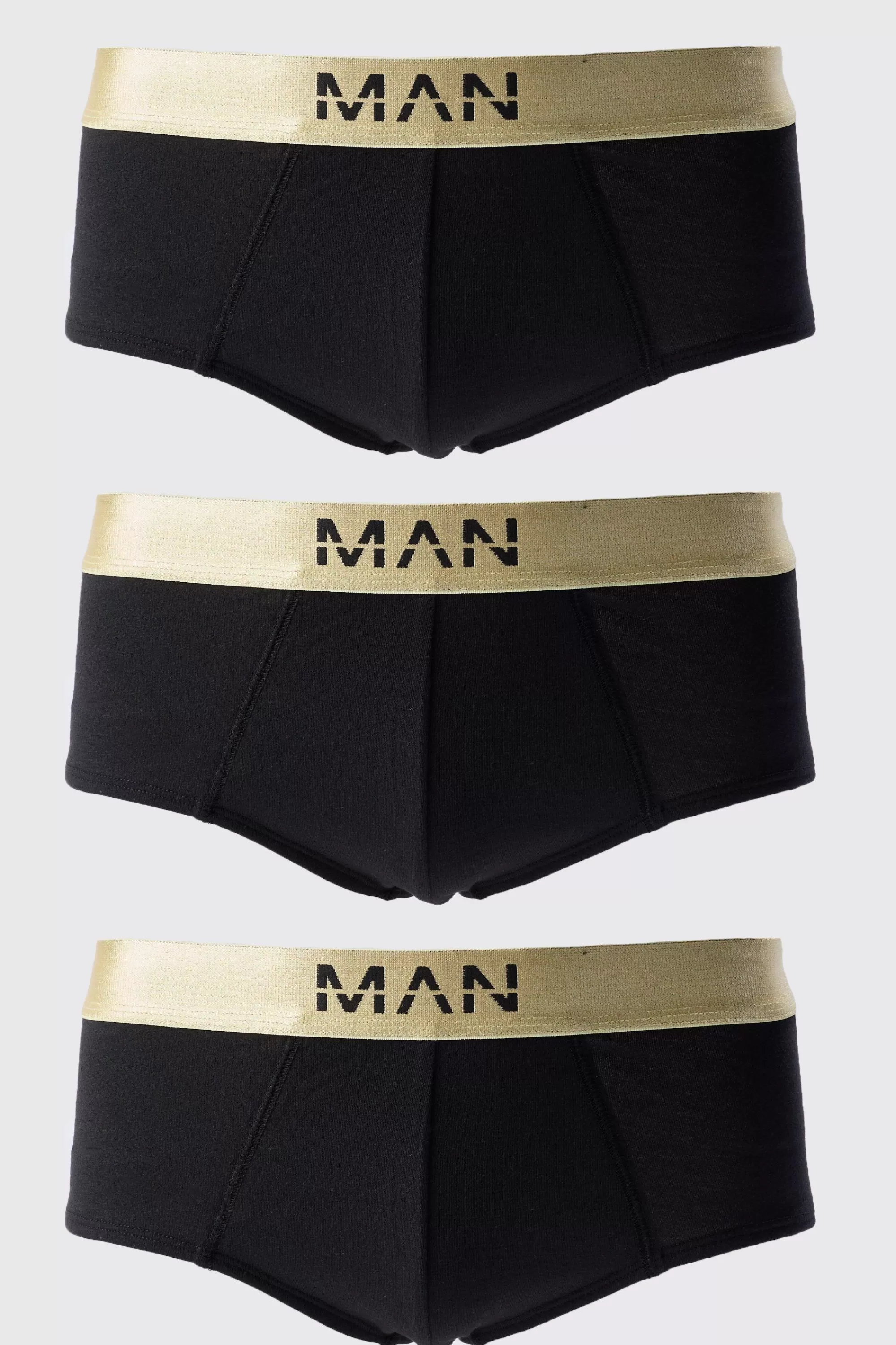 boohooMAN 3 Pack Man Dash Gold Waistband Briefs In | UK