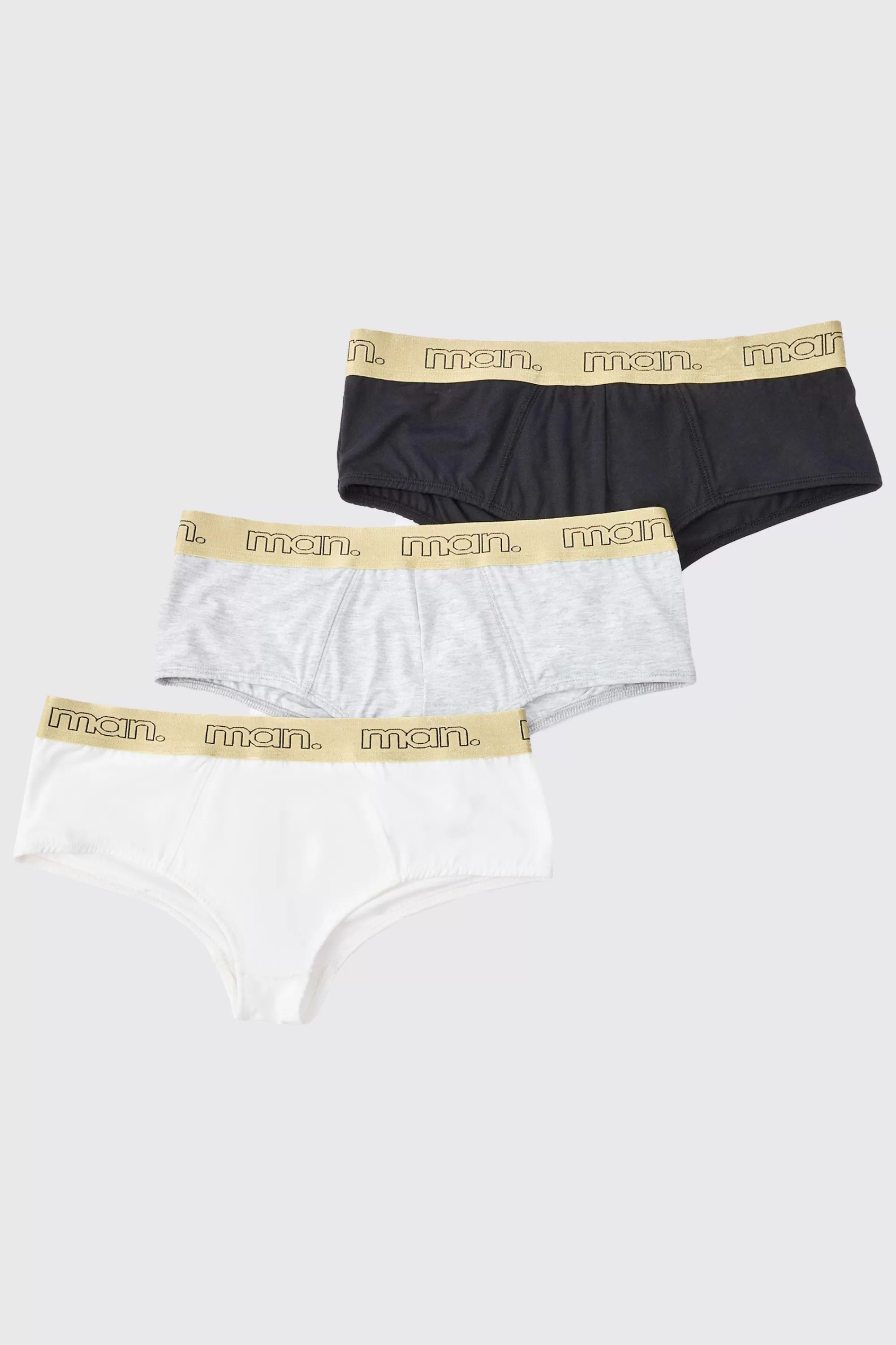 boohooMAN 3 Pack Man Gold Waistband Briefs | UK