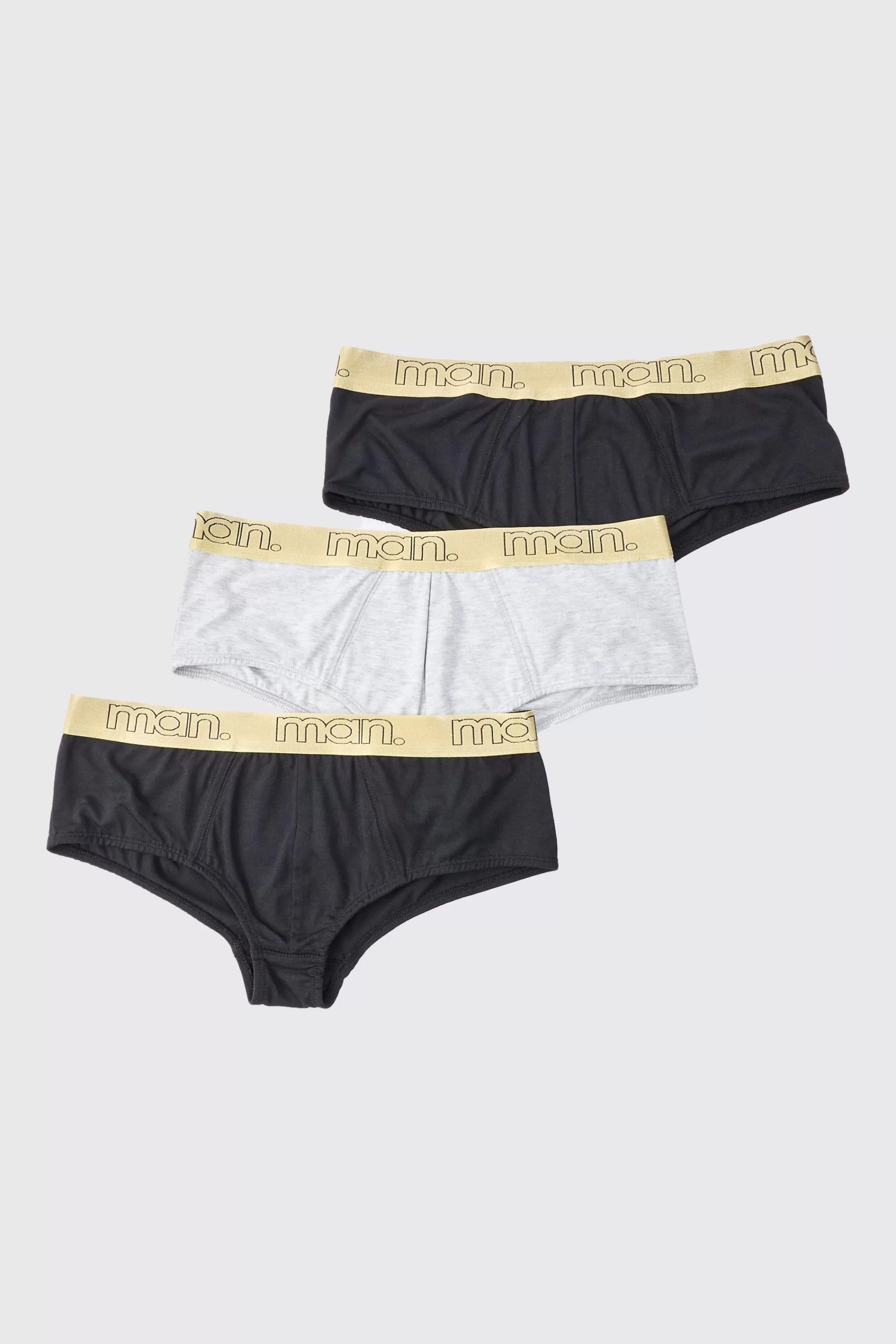 boohooMAN 3 Pack Man Gold Waistband Briefs | UK
