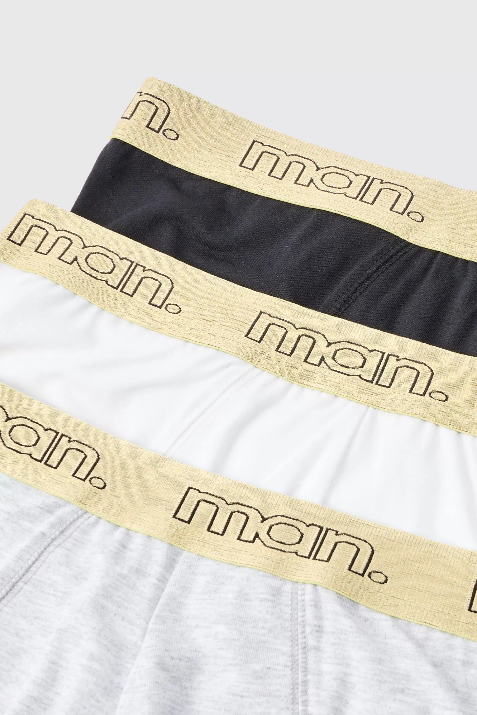 boohooMAN 3 Pack Man Gold Waistband Briefs | UK