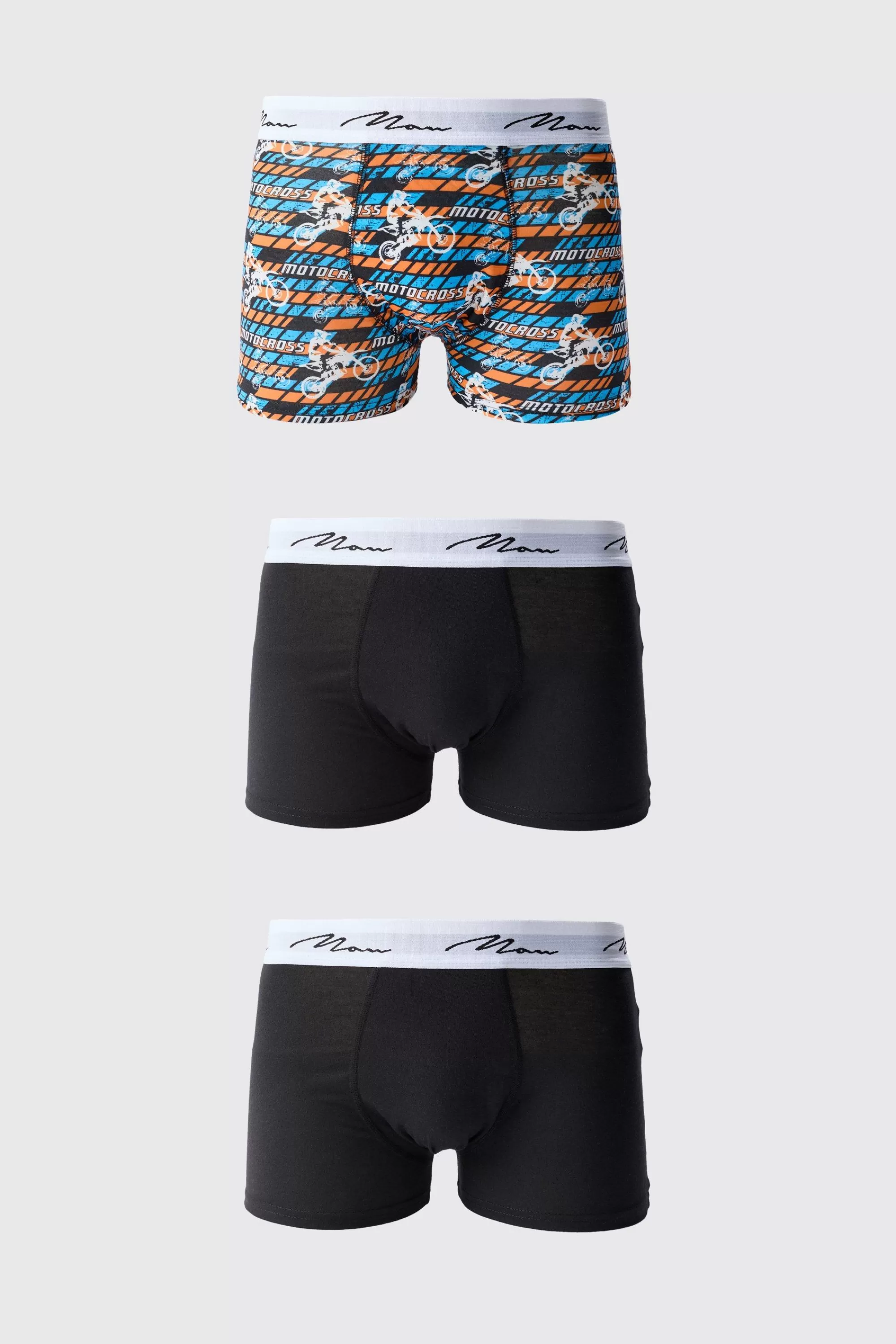boohooMAN 3 Pack Man Moto Cross Printed Boxers | UK