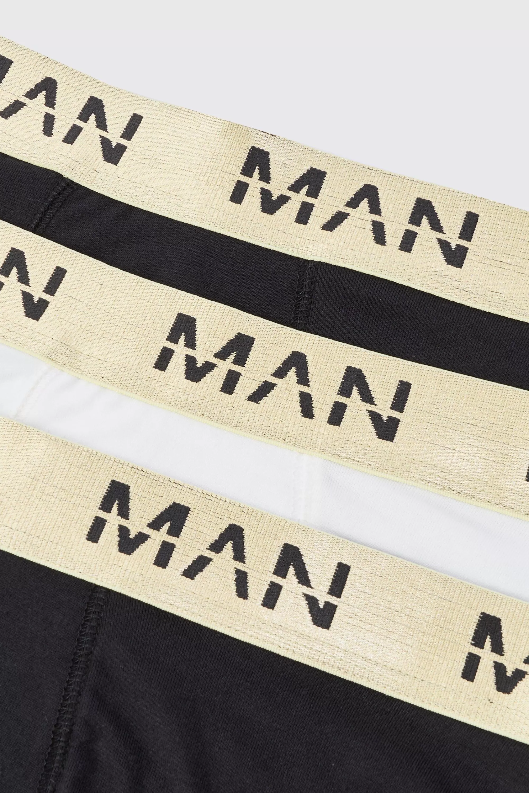 boohooMAN 3 Pack Man Roman Gold Waistband Boxers In | UK