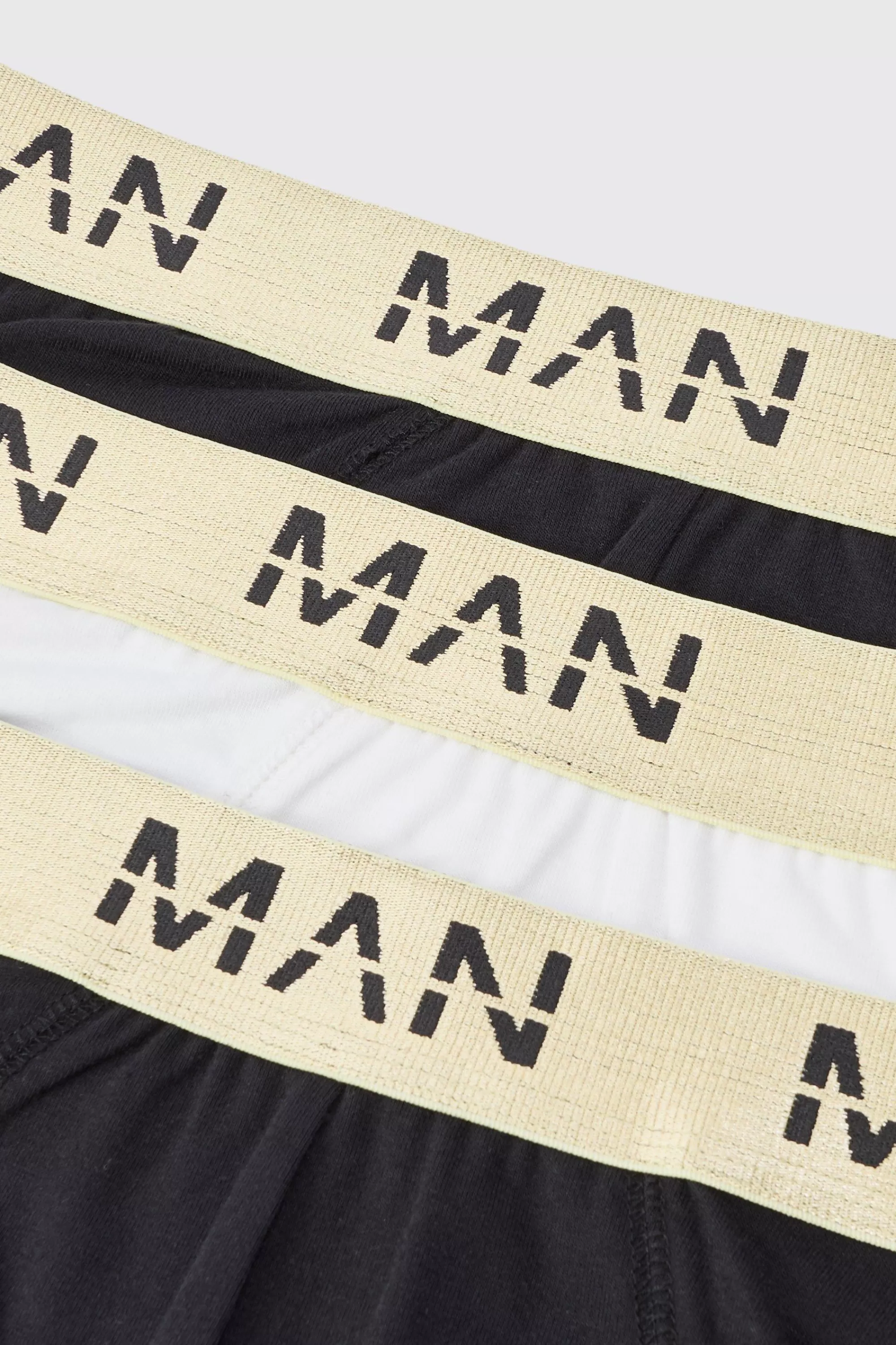 boohooMAN 3 Pack Man Roman Gold Waistband Briefs In | UK