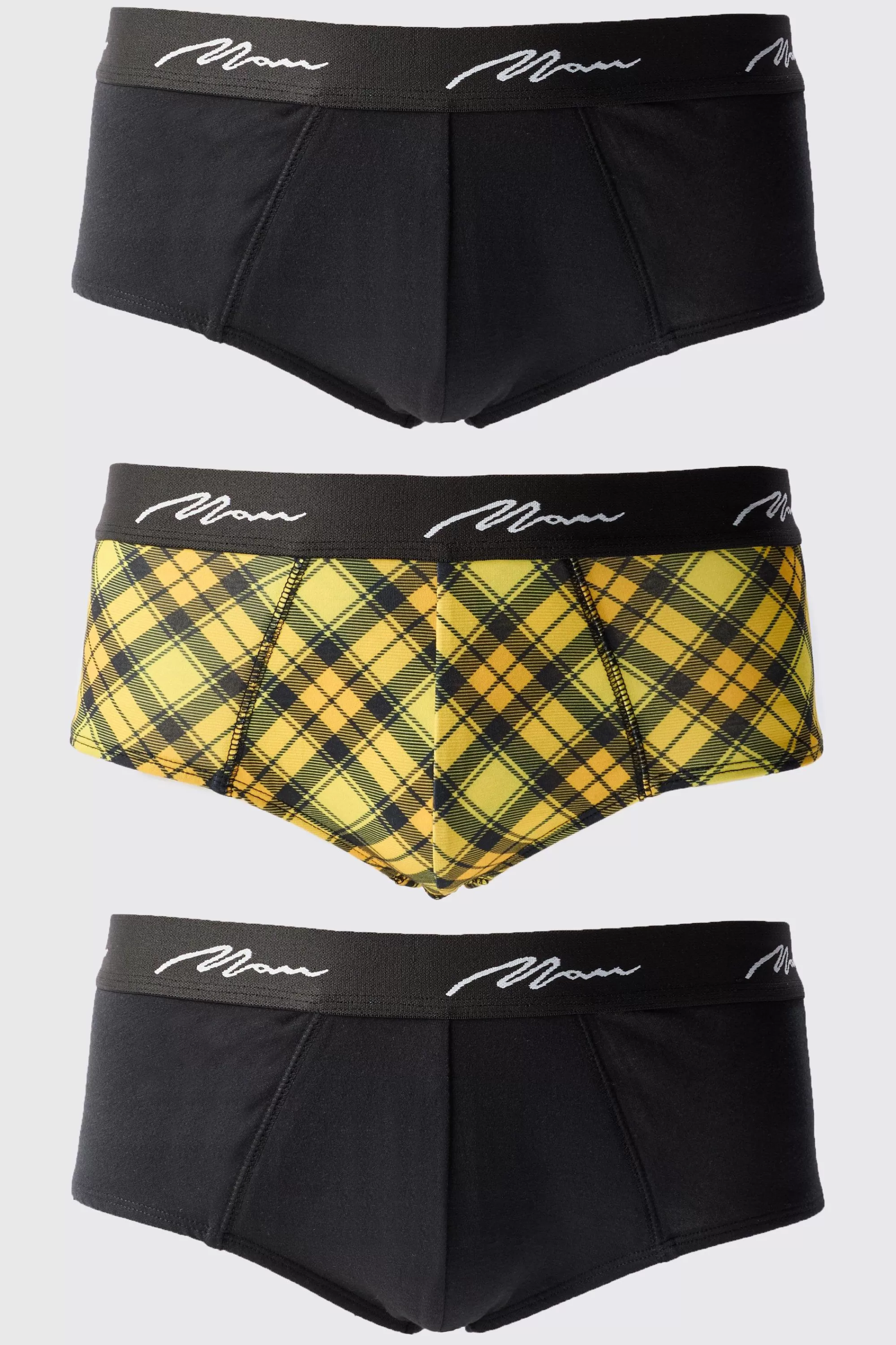 boohooMAN 3 Pack Man Signature Check Printed Briefs | UK