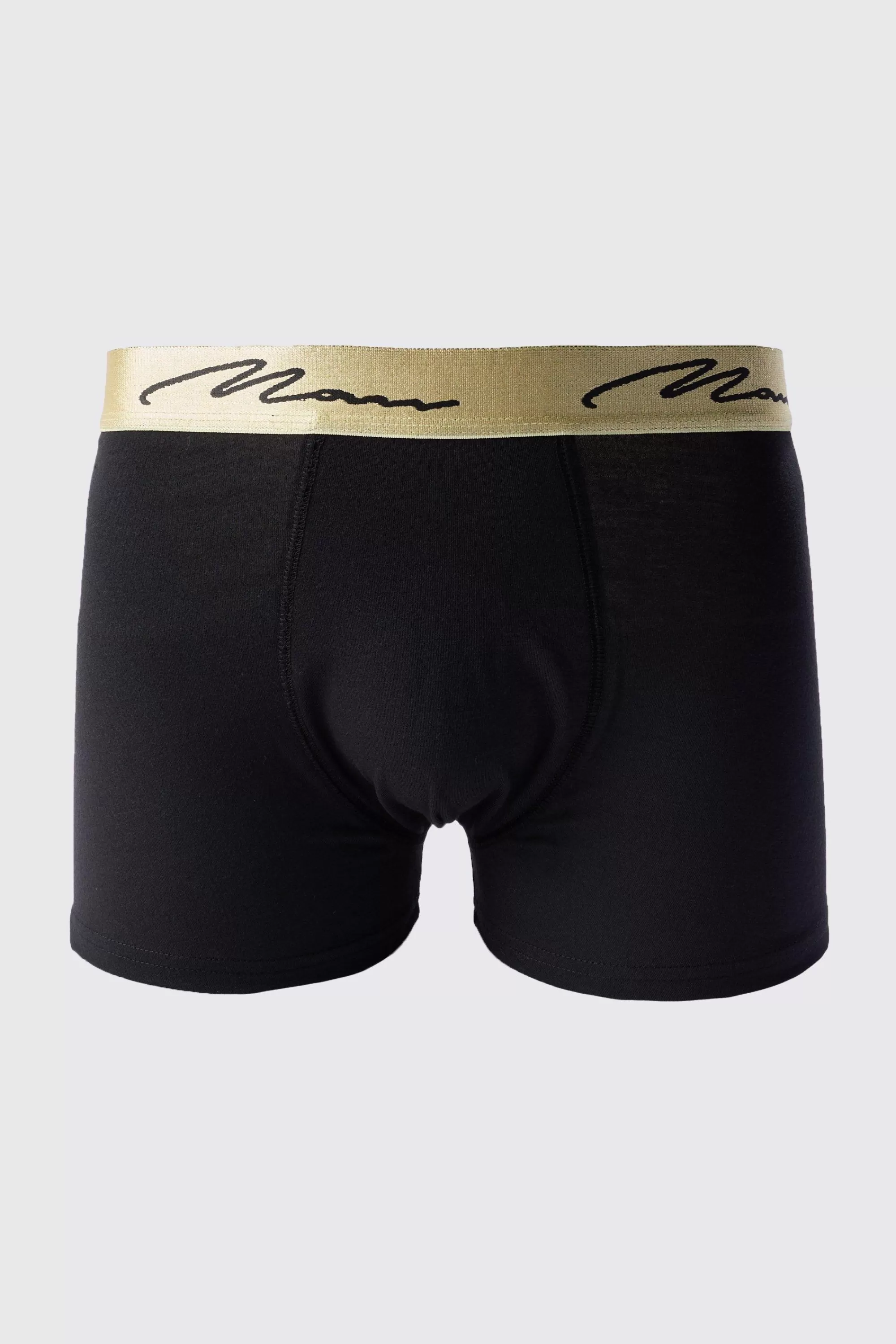 boohooMAN 3 Pack Man Signature Gold Waistband Boxers In | UK