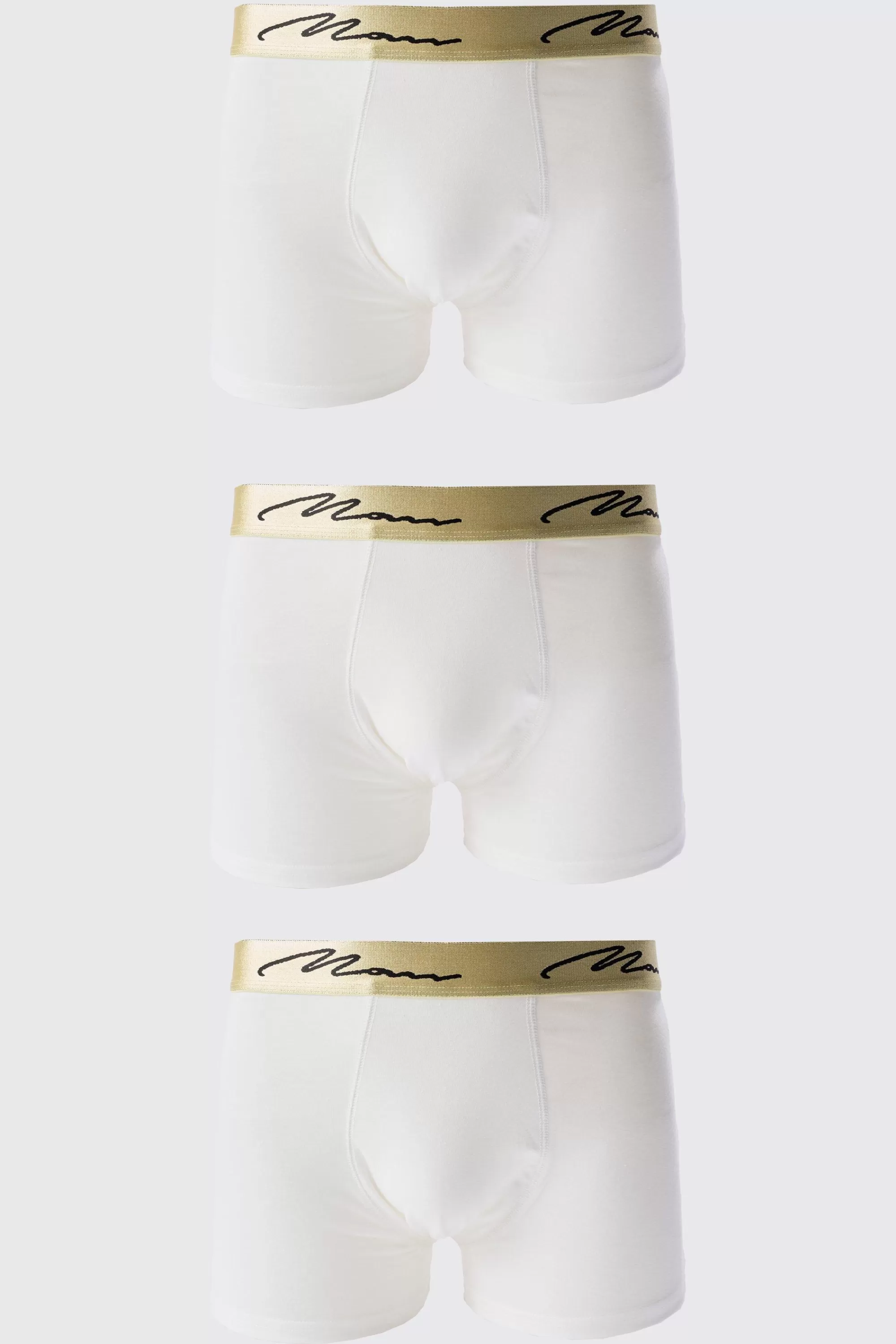 boohooMAN 3 Pack Man Signature Gold Waistband Boxers In | UK