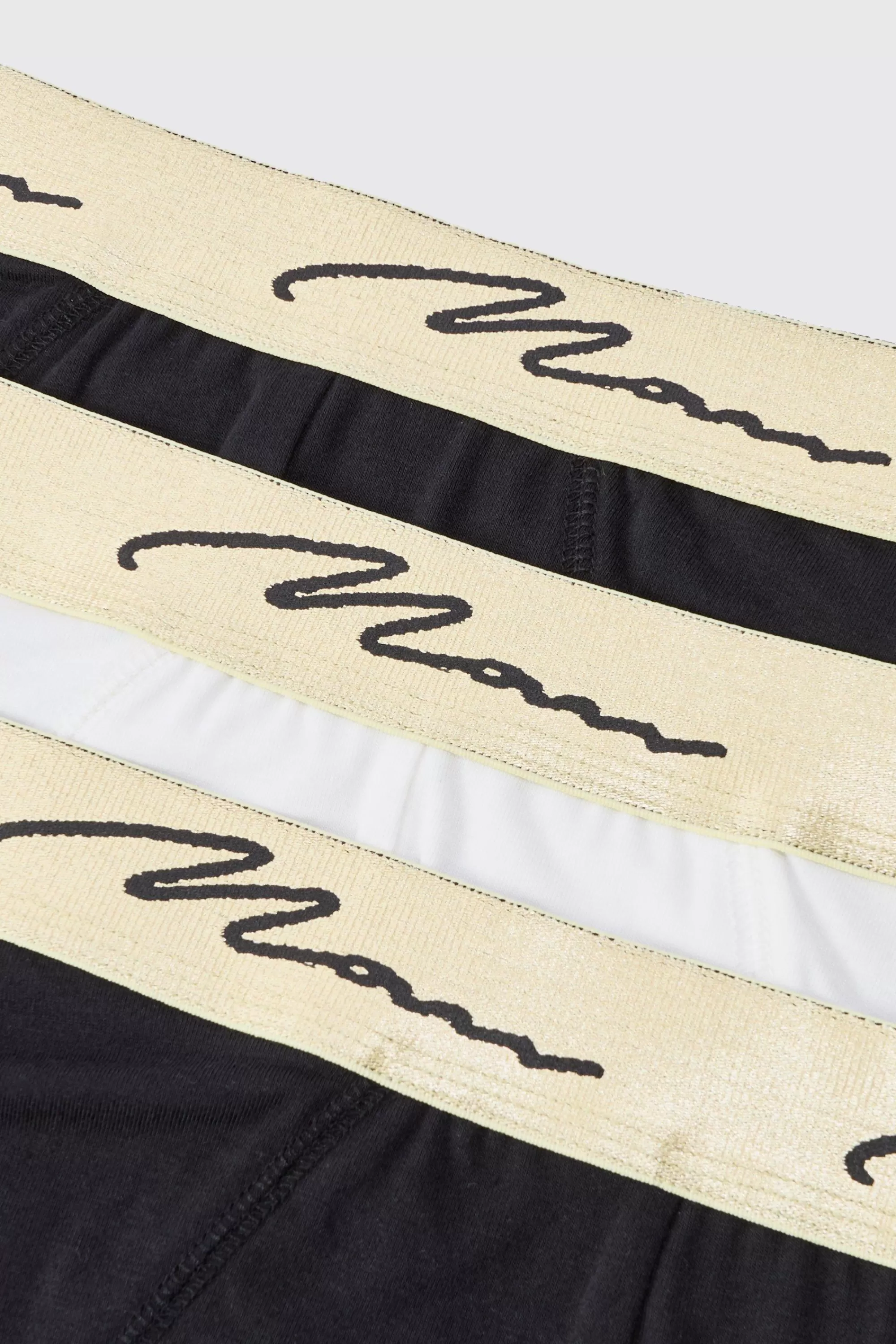 boohooMAN 3 Pack Man Signature Gold Waistband Briefs In | UK
