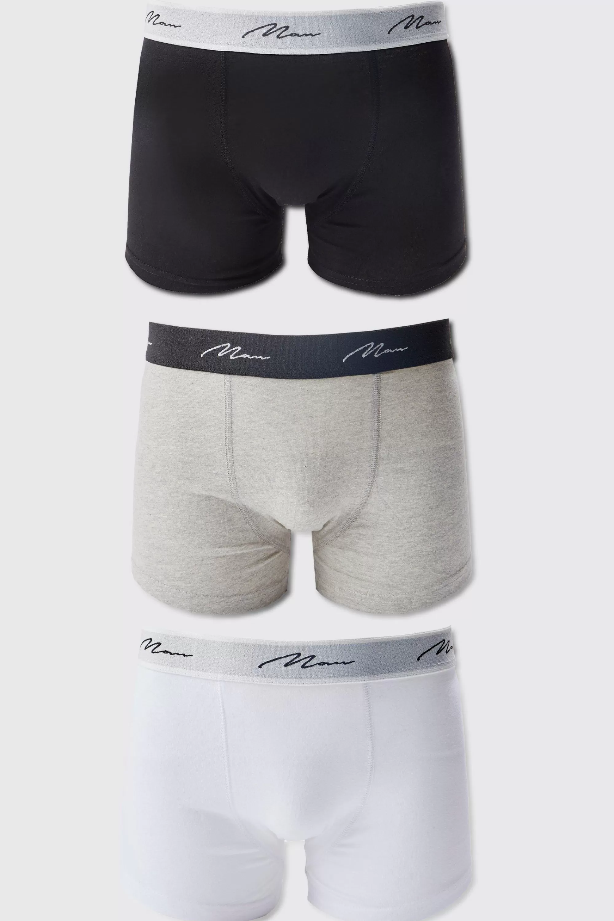 boohooMAN 3 Pack Man Signature Mixed Colour Trunks | UK
