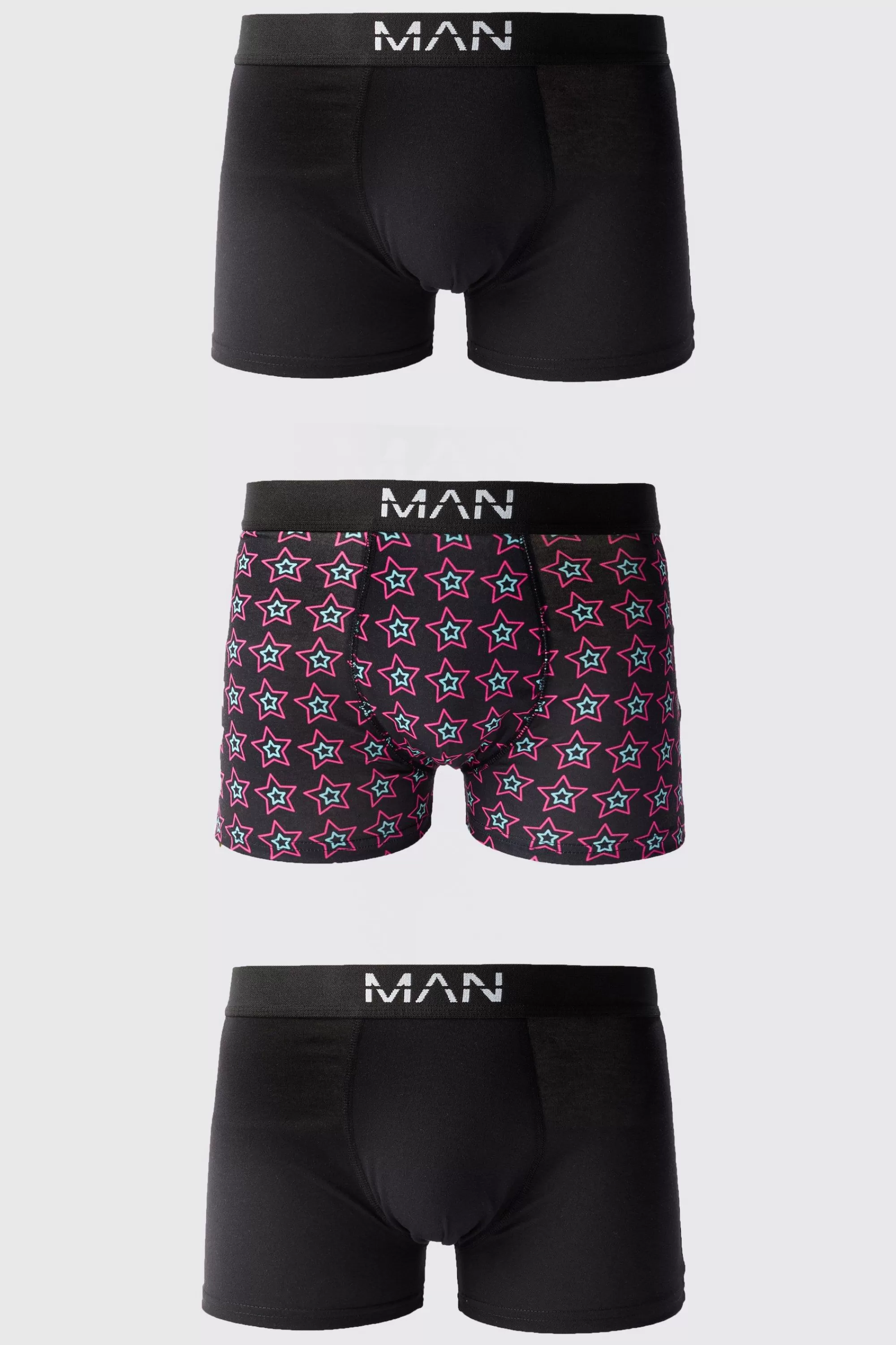 boohooMAN 3 Pack Man Star Printed Boxers | UK