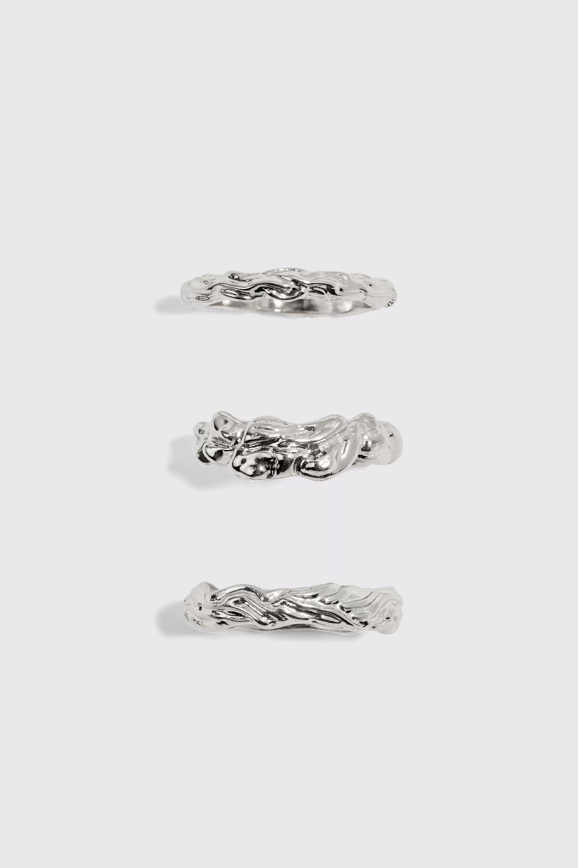 boohooMAN 3 Pack Melted Effect Rings In | UK