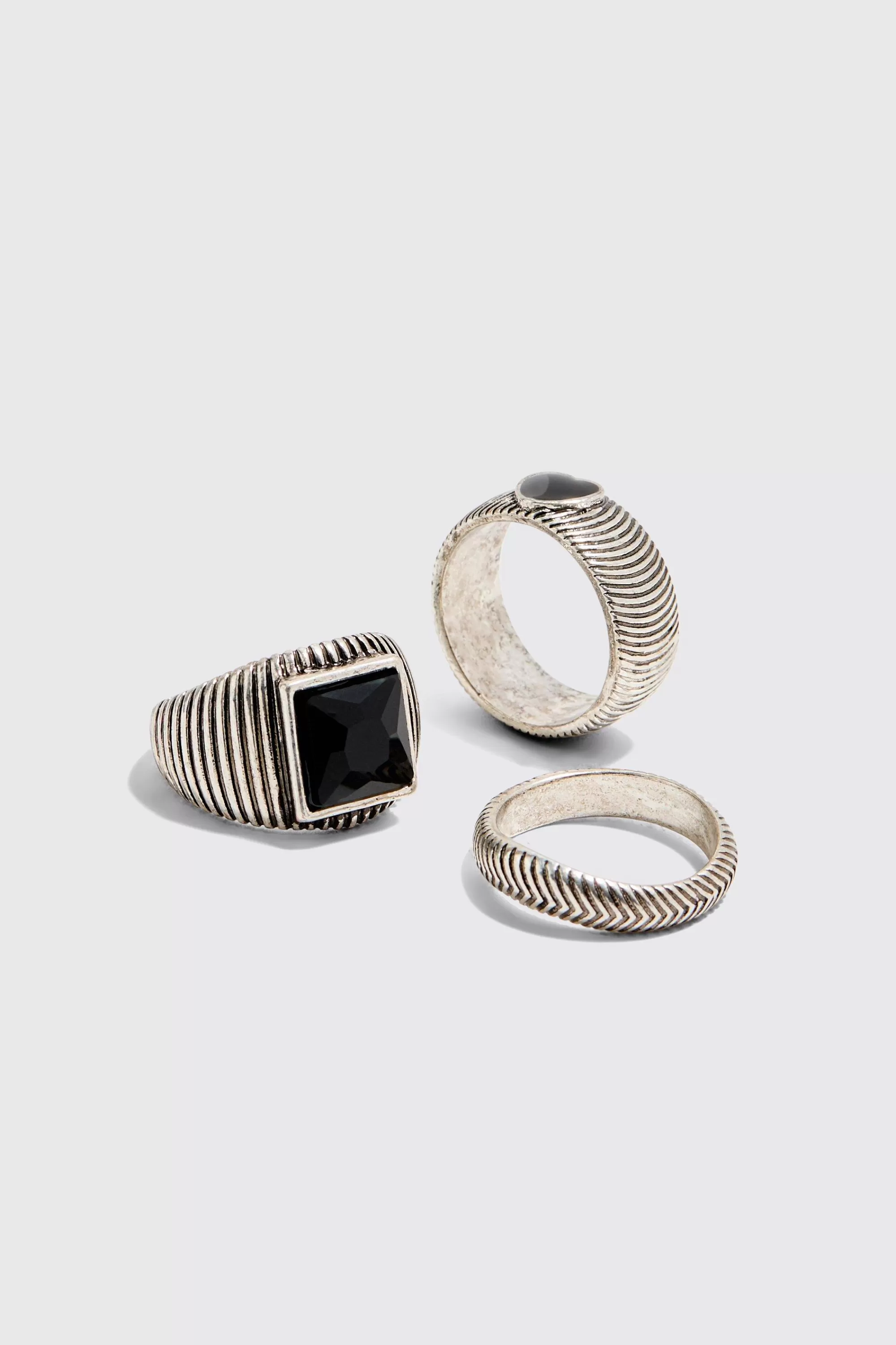 boohooMAN 3 Pack Mixed Bead Rings | UK