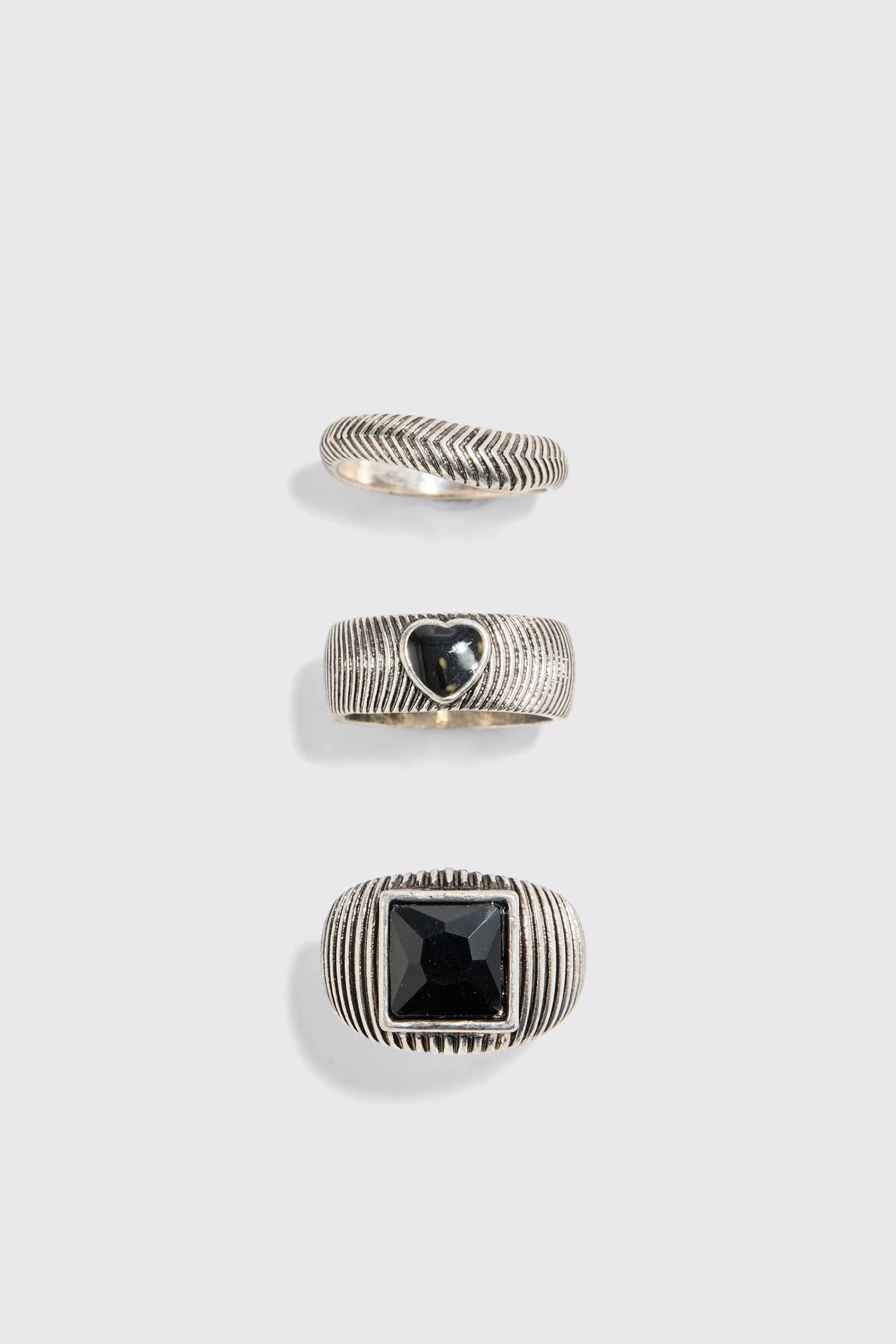 boohooMAN 3 Pack Mixed Bead Rings | UK