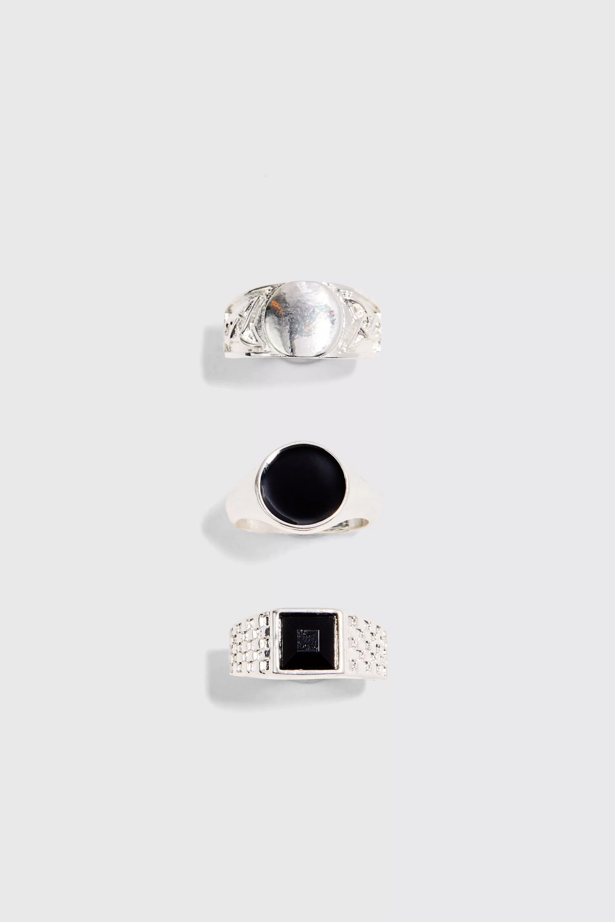 boohooMAN 3 Pack Signet Rings In | UK