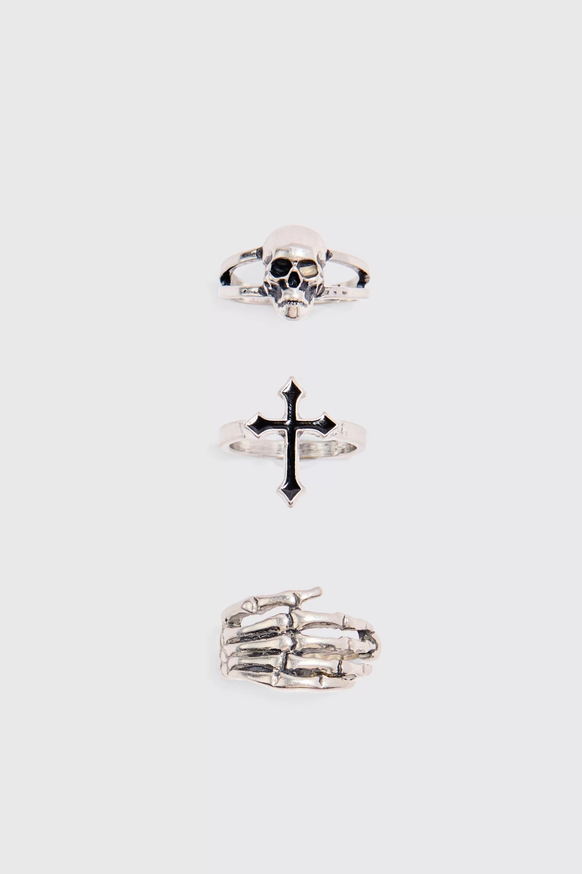 boohooMAN 3 Pack Skull Rings | UK