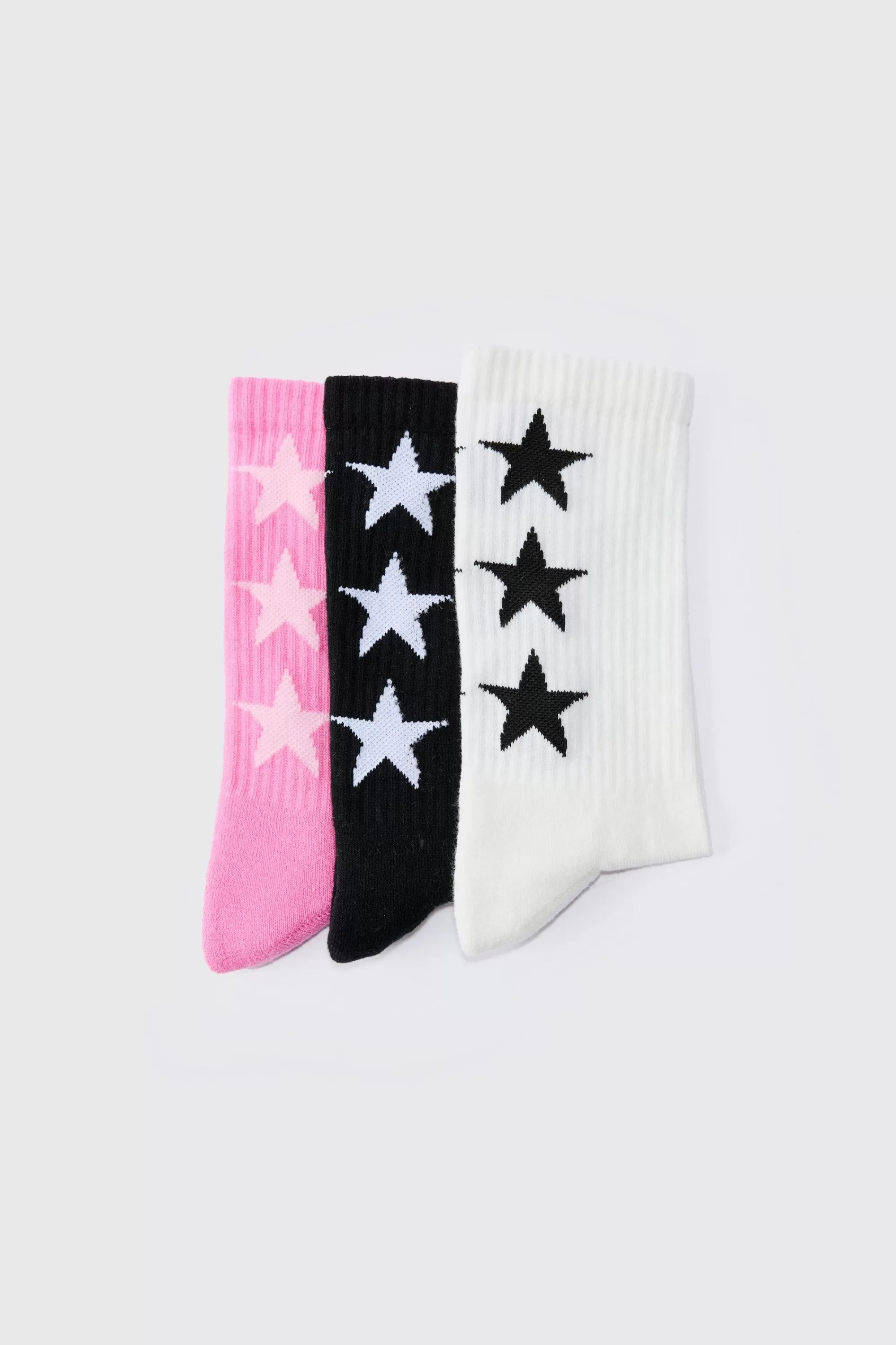 boohooMAN 3 Pack Star Graphic Ribbed Socks | UK