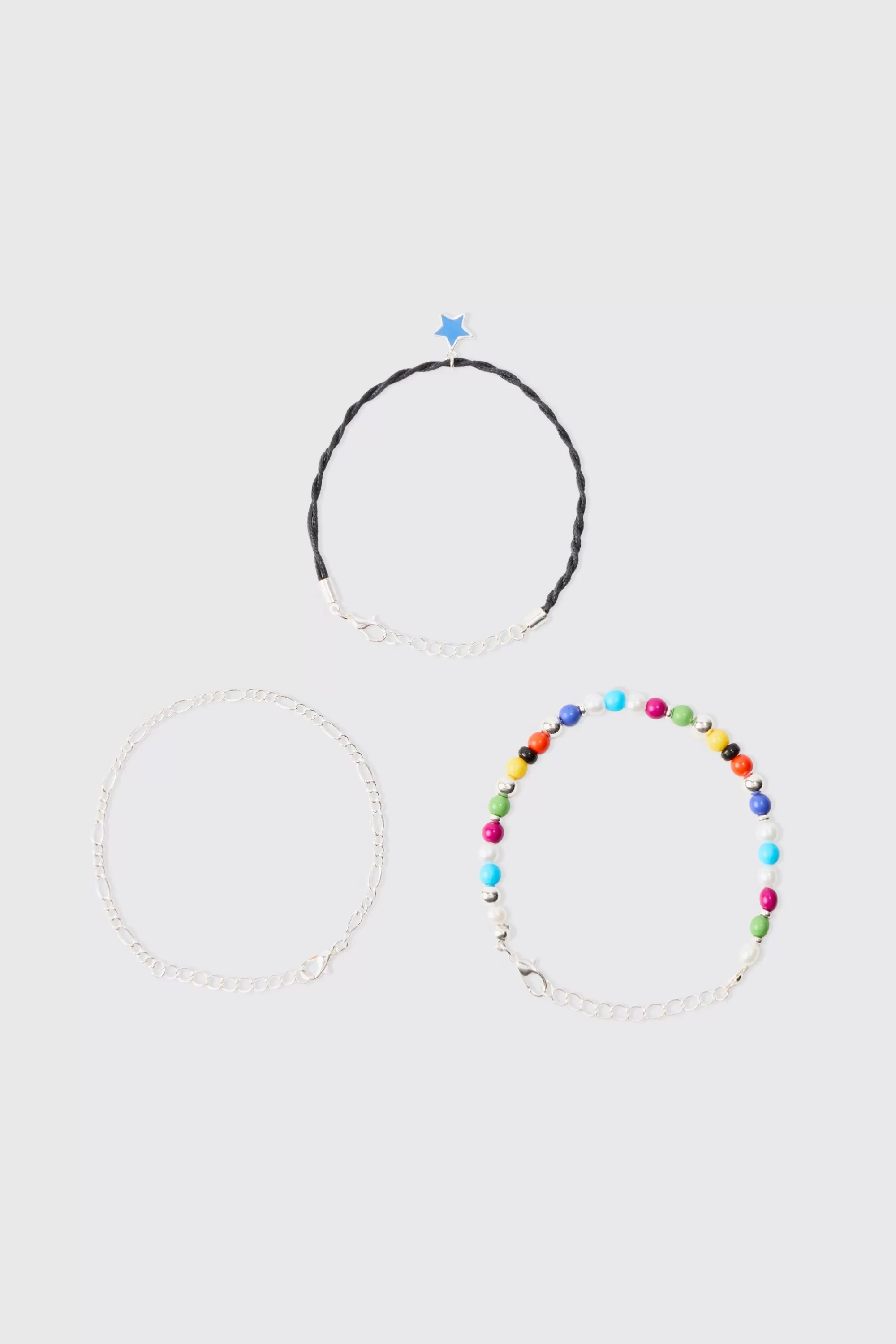 boohooMAN 3 Pack Star Pendant Bracelets | UK