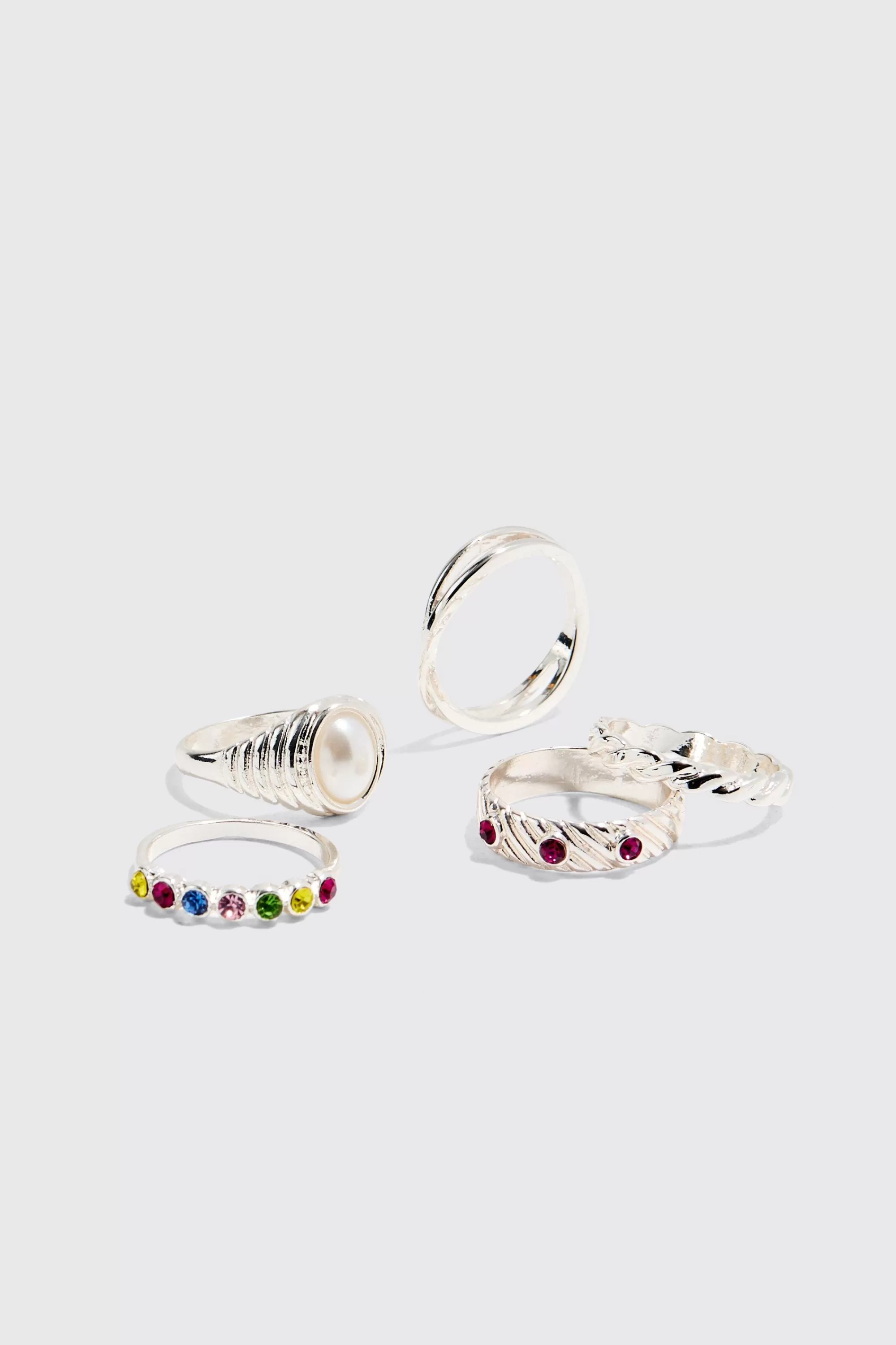 boohooMAN 5 Pack Gem Stone Rings | UK